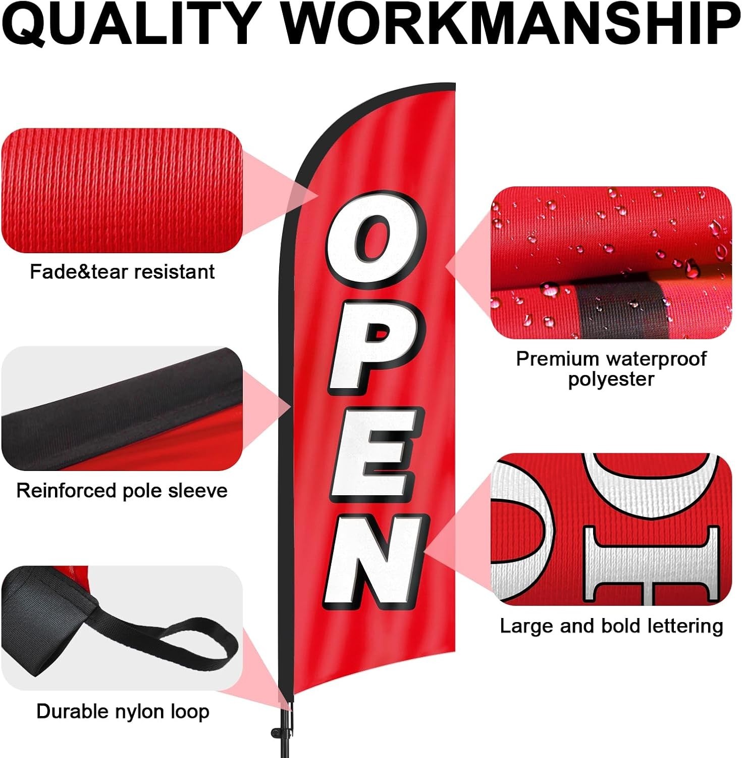 Red Open Feather Flag for Outdoor Business Visibility – Attract Foot Traffic!