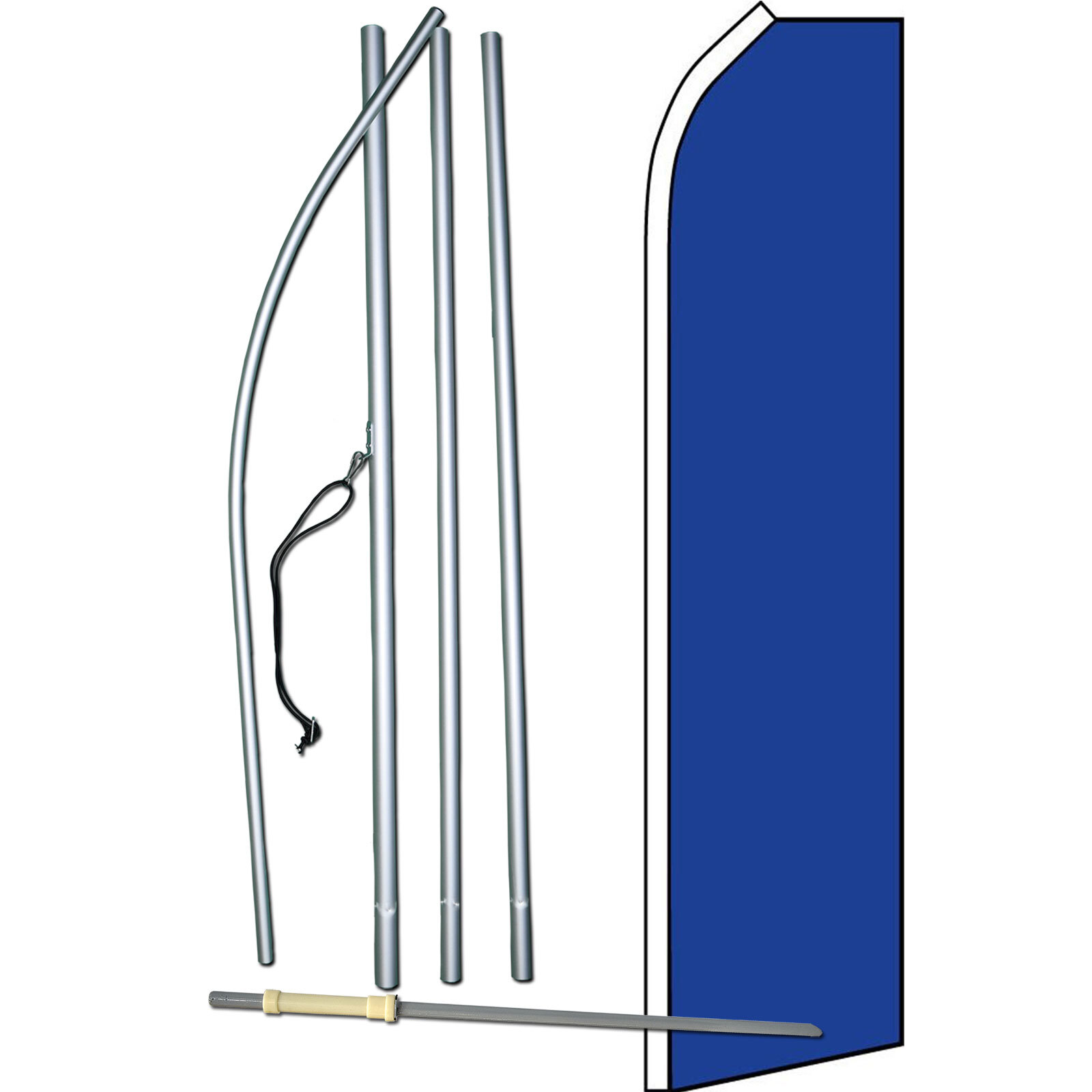 Solid Dark Blue Flag with Flag Pole and Spike