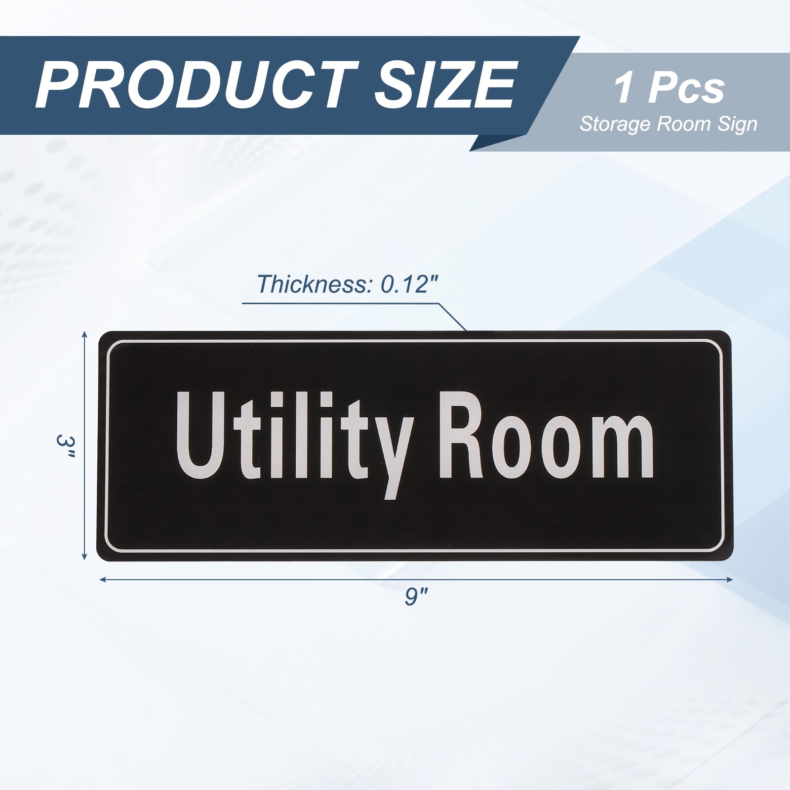 9″x3″ Utility Room, 1Pcs Room Door Sign Self-Adhesive, Black with White Text