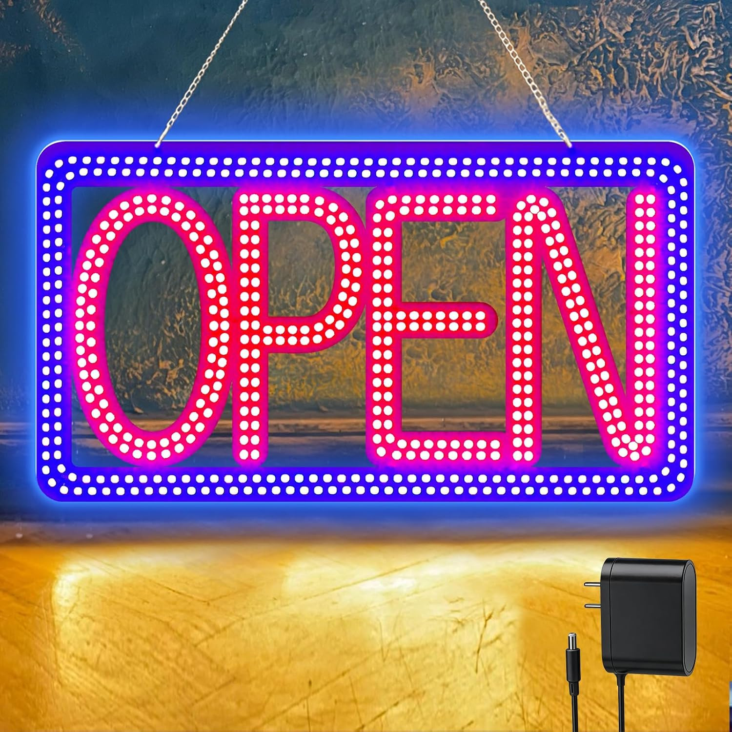 16.5″X9″ Open Sign, LED Open Sign for Business, Ultra Bright & Dimmable with 3 S