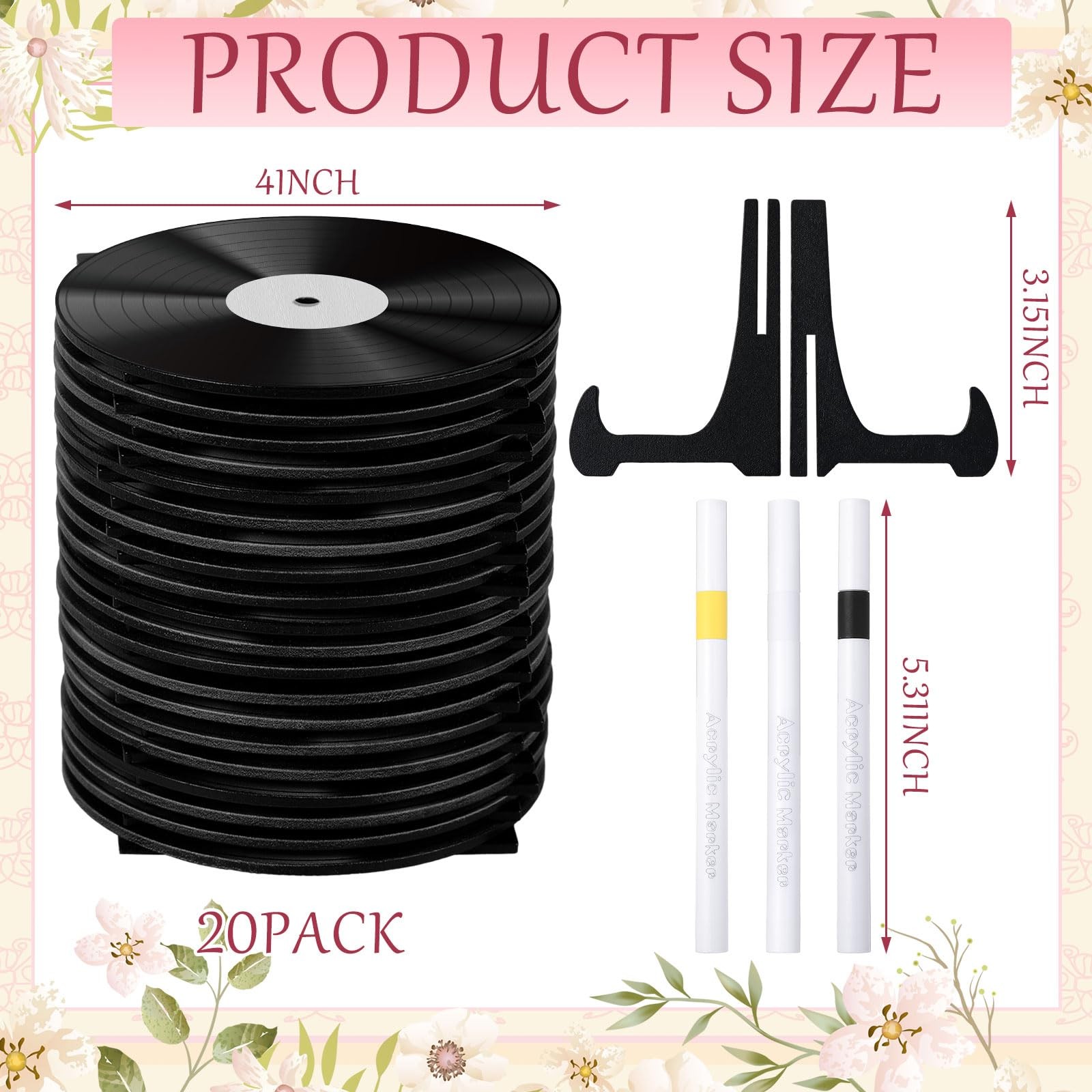 20 Pcs Vinyl Record Wood Wedding Table Numbers with Easel Stand Music Wedding…