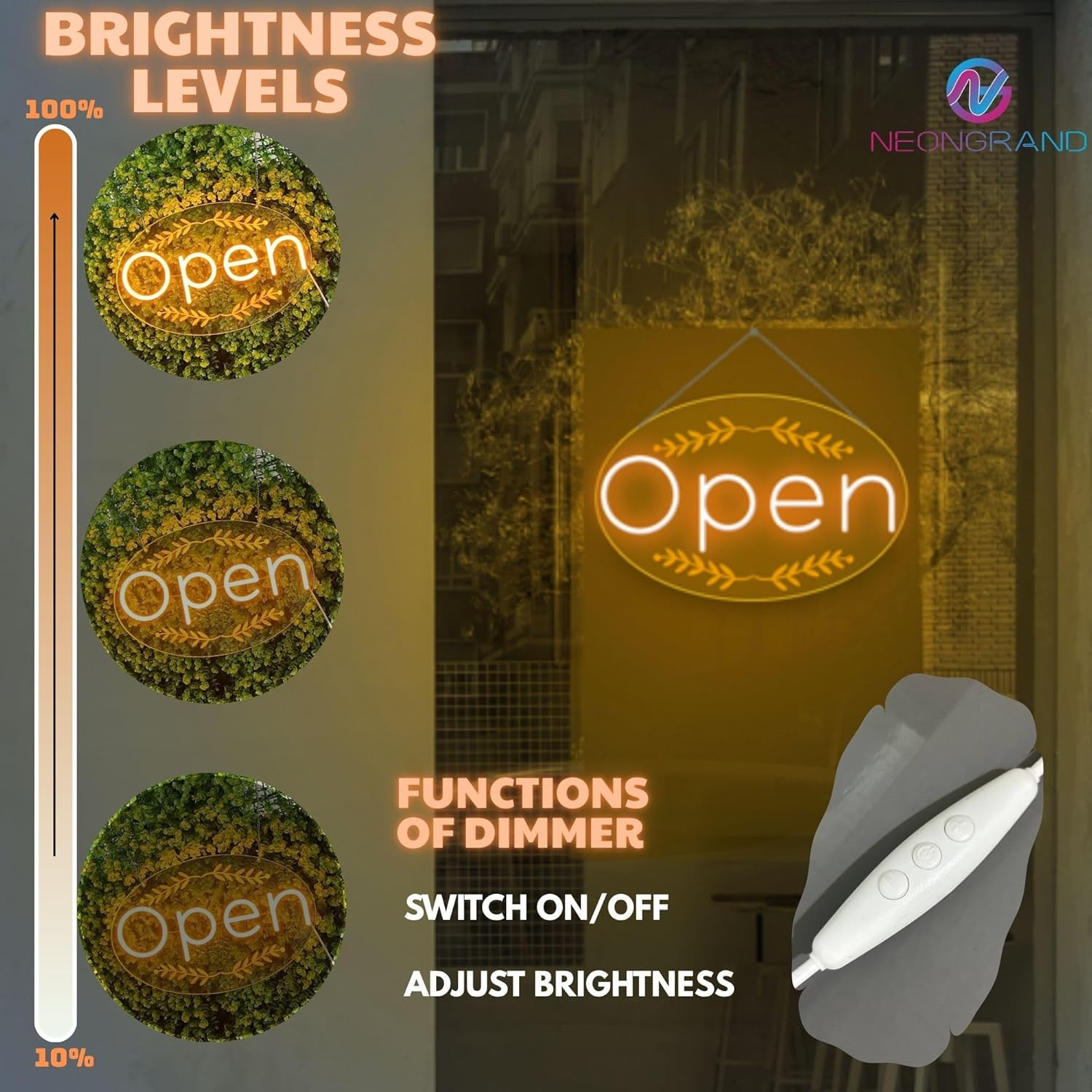 Bright LED Open Sign – Neon Light with Hanging Kit for Shops & Windows