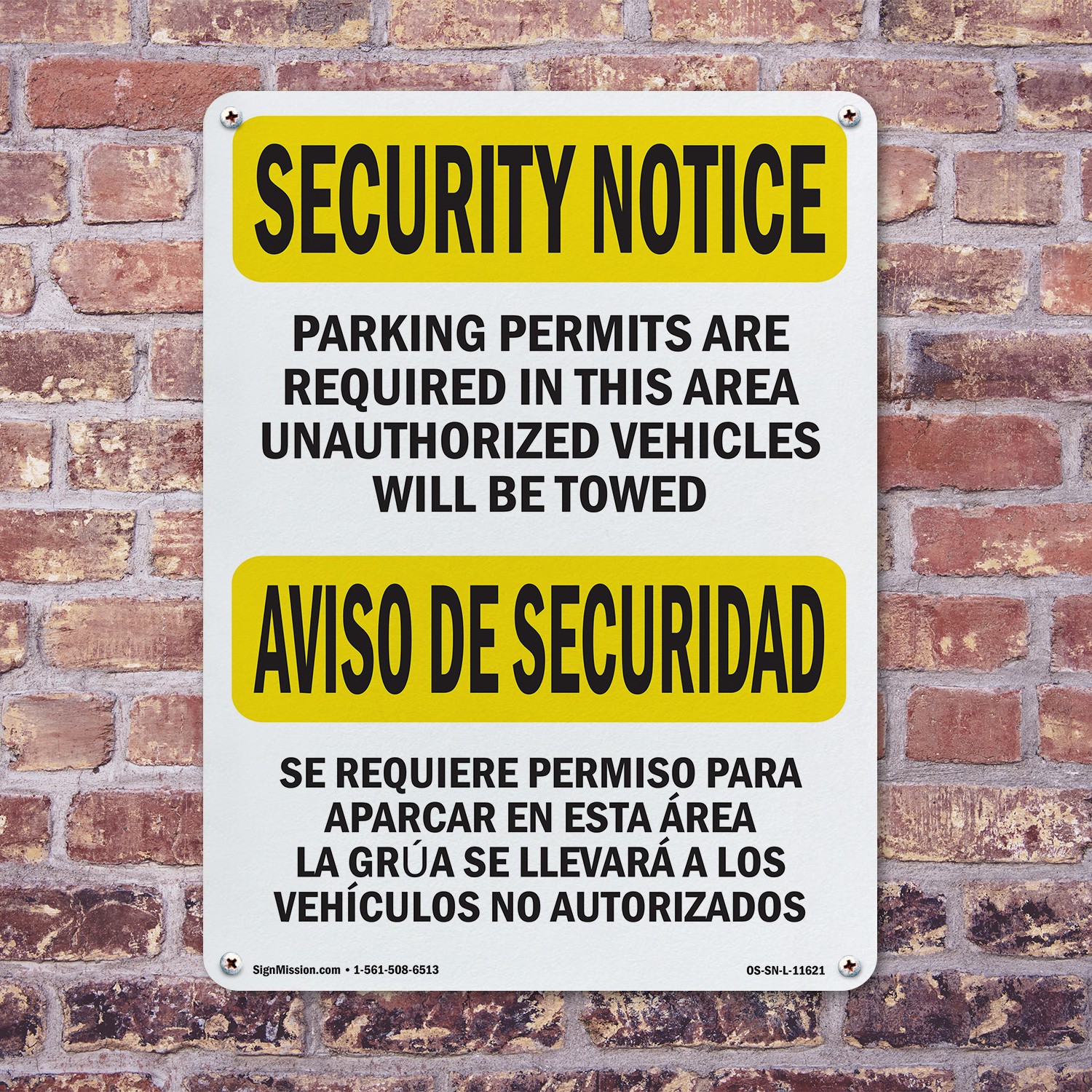Parking Permits Required Bilingual OSHA Security Notice Sign, Decal 5 or 10 Pack