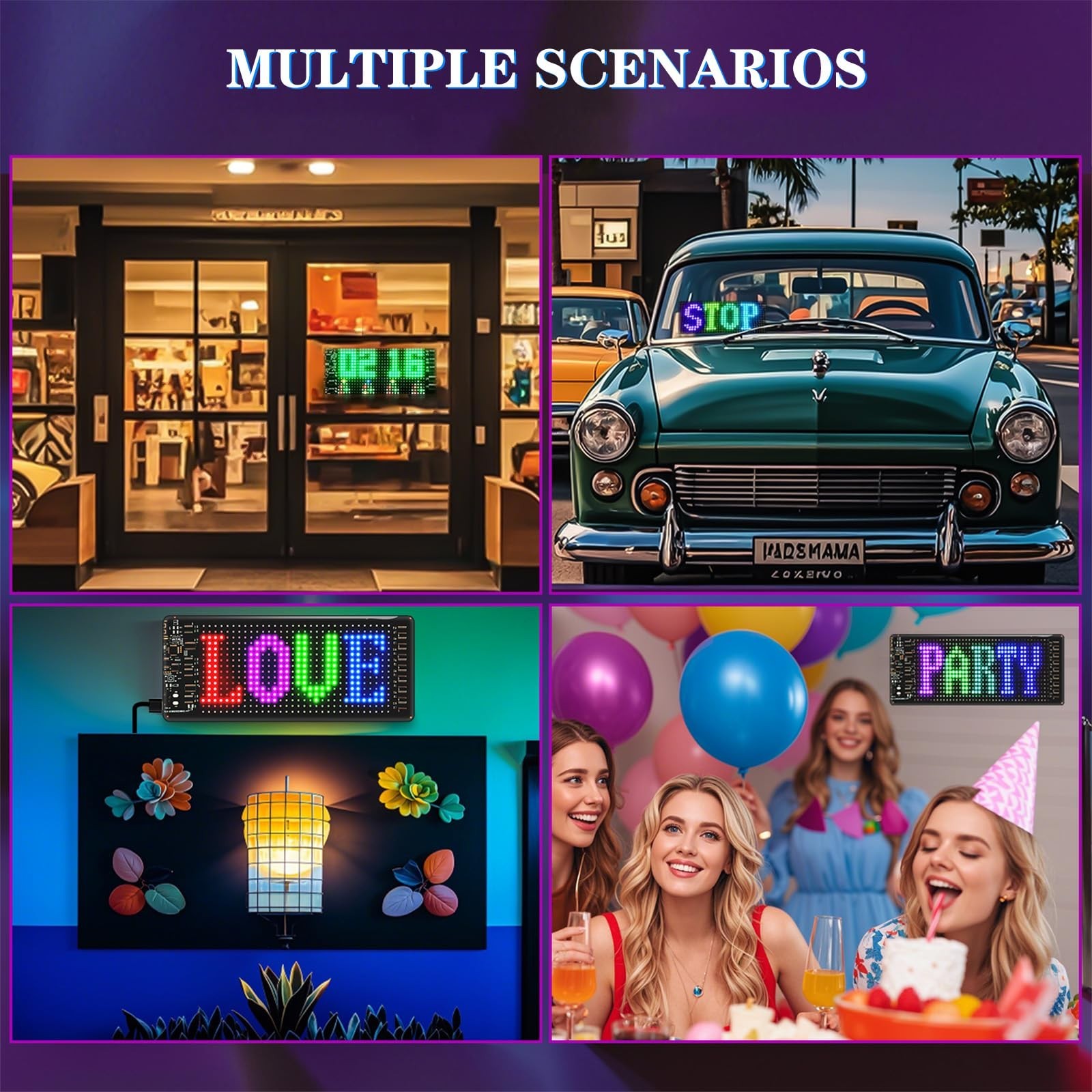 Programmable LED Matrix Sign Panel 7″x3″ – Mini Display for Car & Desk Use