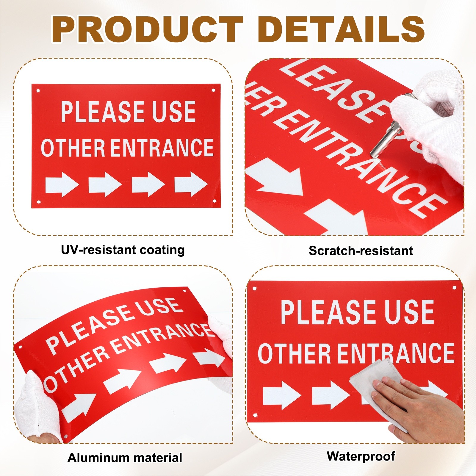 Please Use Other Entrance Sign, Right Arrow, Red on White