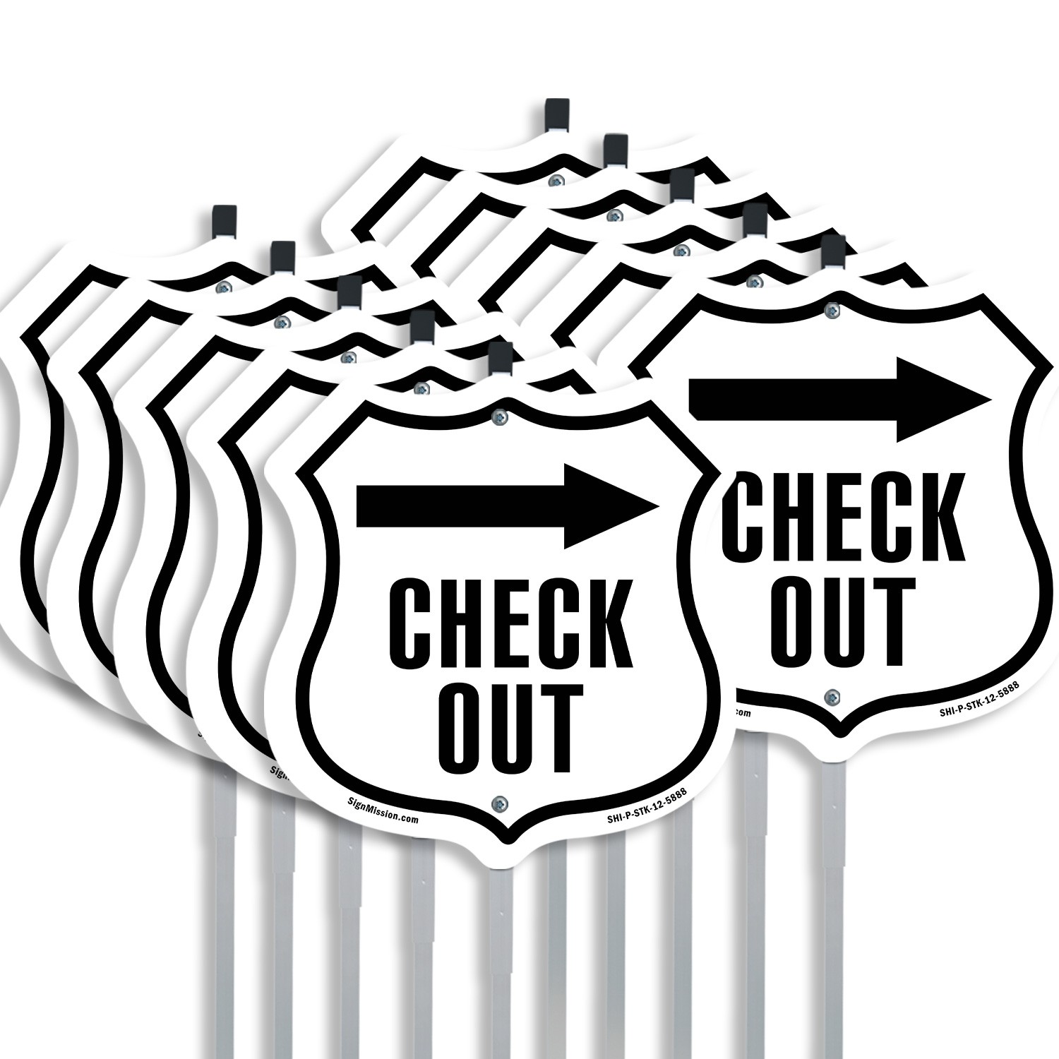 Check-Out Right Shield Shaped Sign With Stake Crafted in the USA