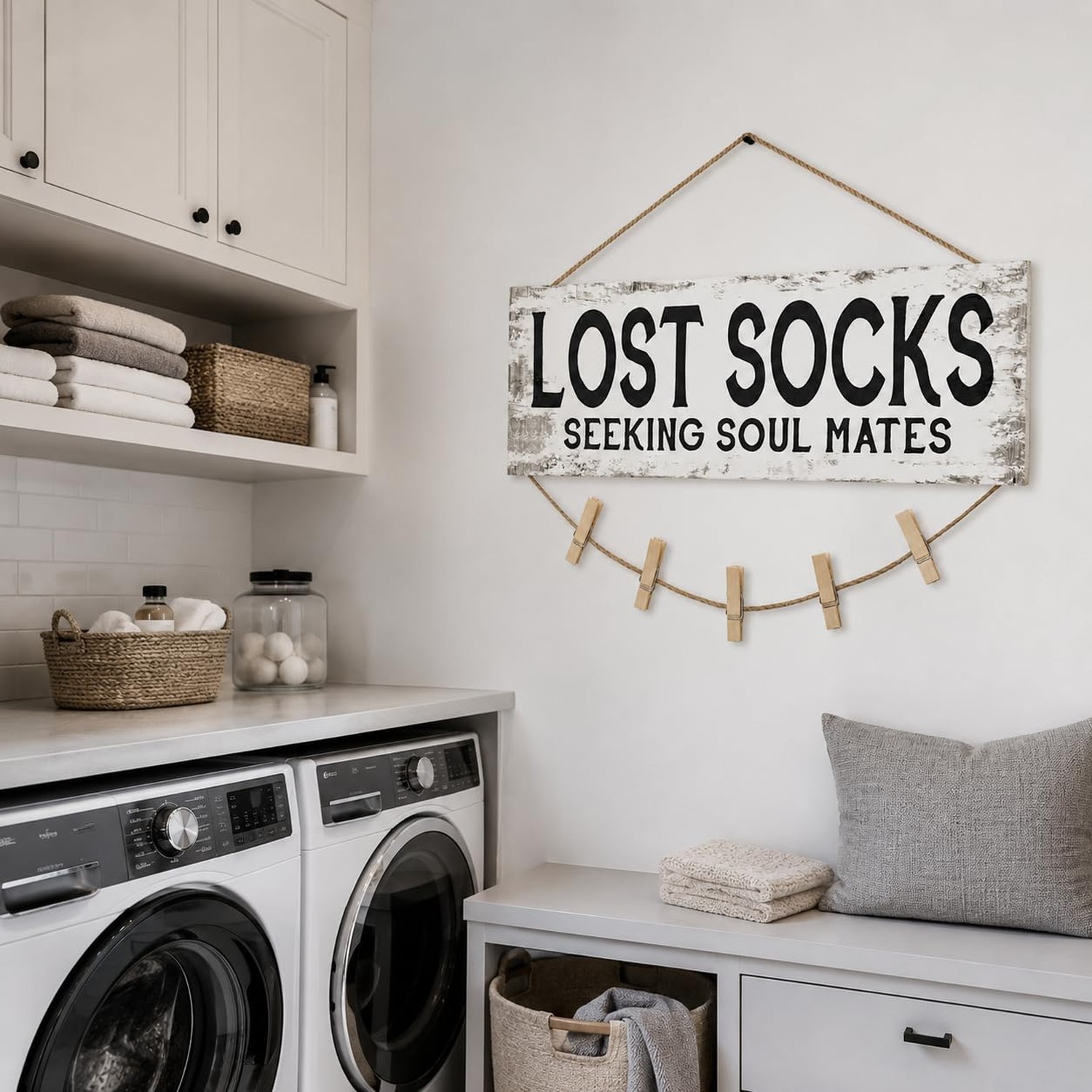 Laundry Sign Wall Decor, Lost Socks Laundry Sign, Rustic Sign Wall Art for Wa…