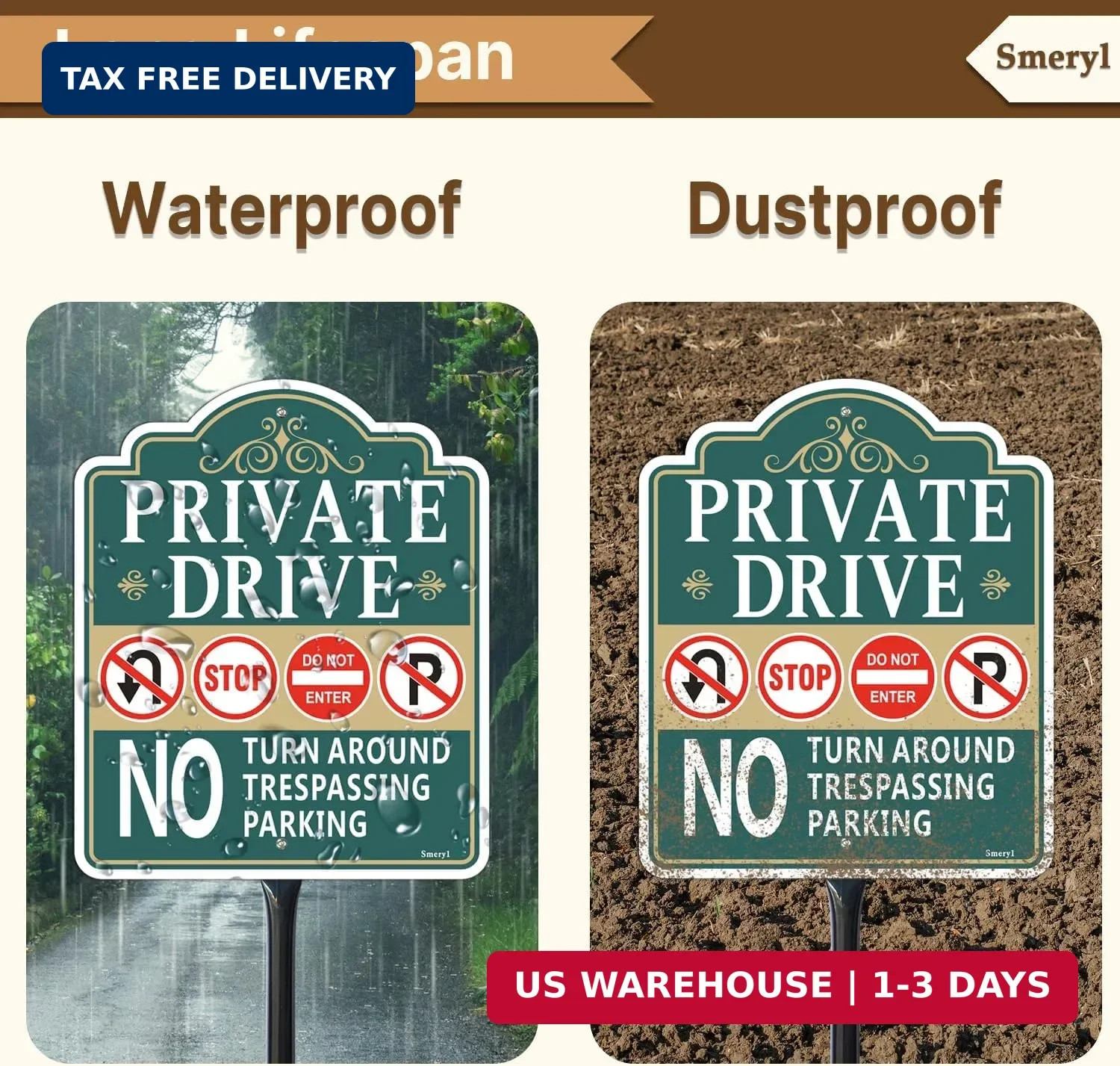 Private Drive No Turn Around Sign with 34.6″ Stake for Yard, 12″ x 10″ Private D