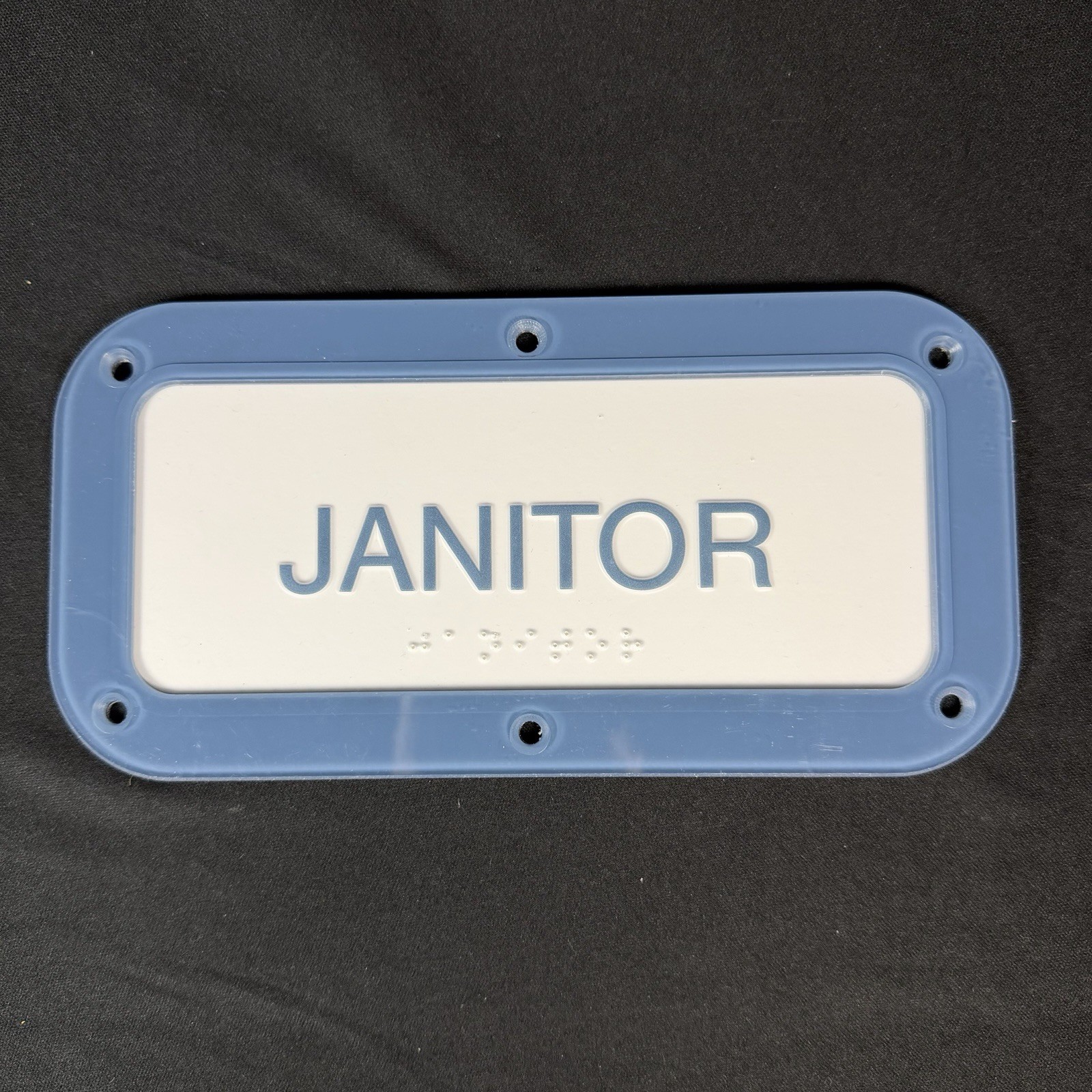 Janitor Sign w/ Braille ADA Restroom Maintenance Door Sign Blue White 8.5×4.25