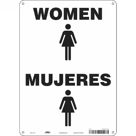 Condor 473Y78 Restroom Sign, Women/Mujeres, 10 In W X 14 In H, Vertical