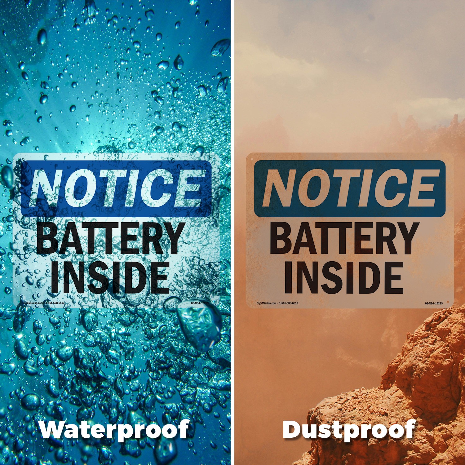 Battery Inside OSHA Notice Sign Metal, Plastic, Or Decal – 5 or 10 Pack