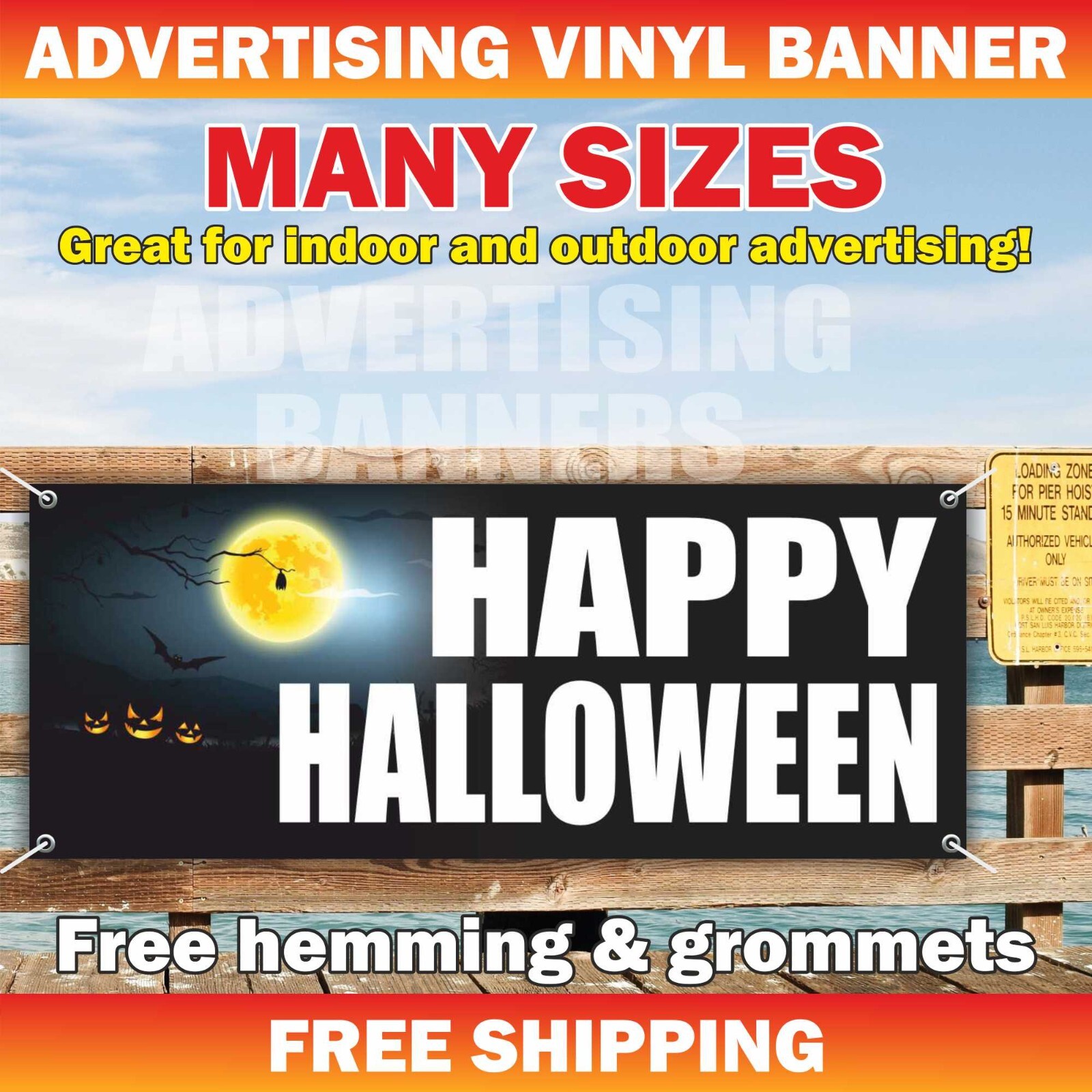 HAPPY HALLOWEEN Advertising Banner Vinyl Sign Pumpkin Decor Costume Masquerade