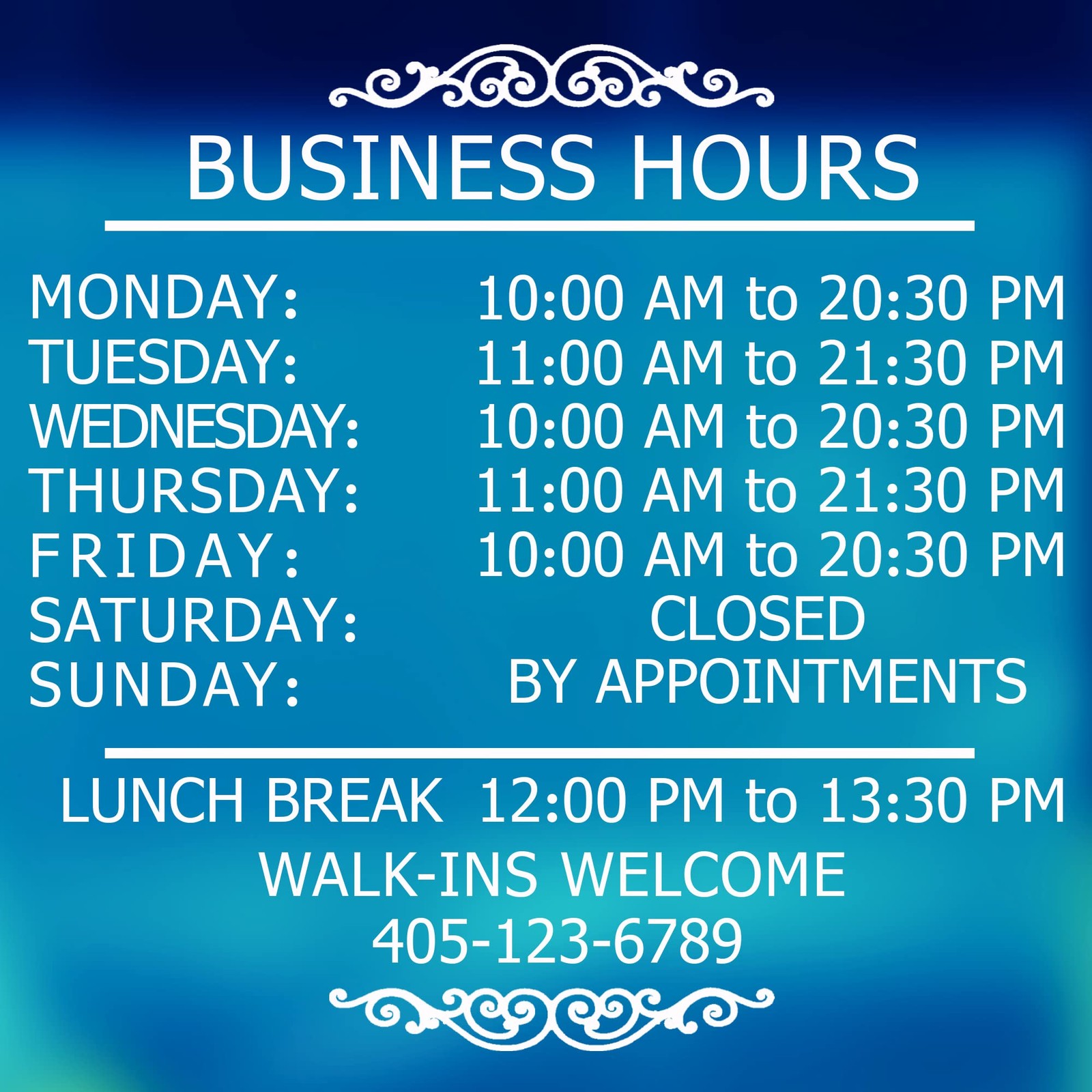 Business Hours Window Sign 16×23 Inch Changeable Retail Store Display