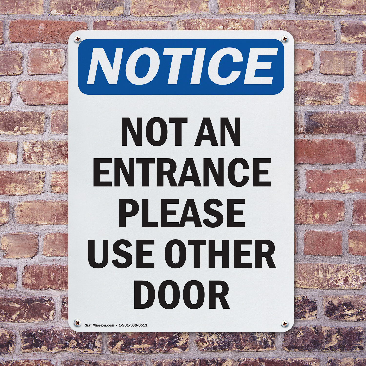(2 Pack) Not An Entrance Use Front Door OSHA Notice Sign Decal Metal Plastic