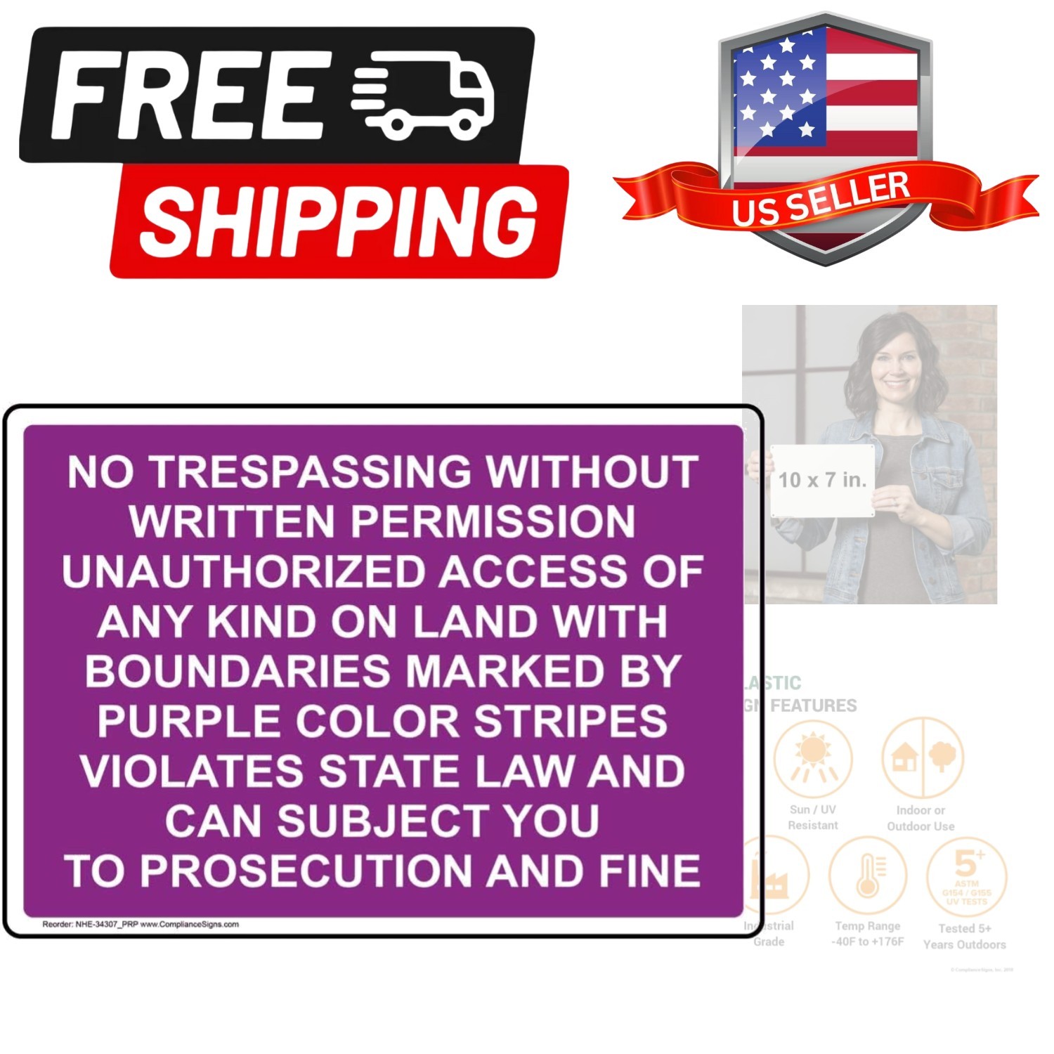 com Purple No Trespassing Without Written Permission Safety Sign, 10×7 inch P…