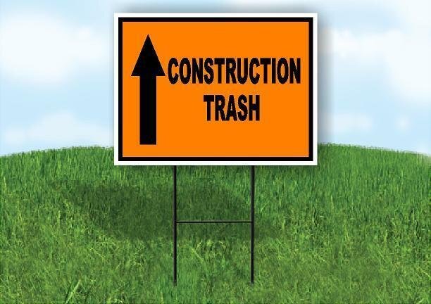 Construction TRASH STRAIGHT ARROW ORANGE BLACK Yard Sign with Stand LAWN SIGN