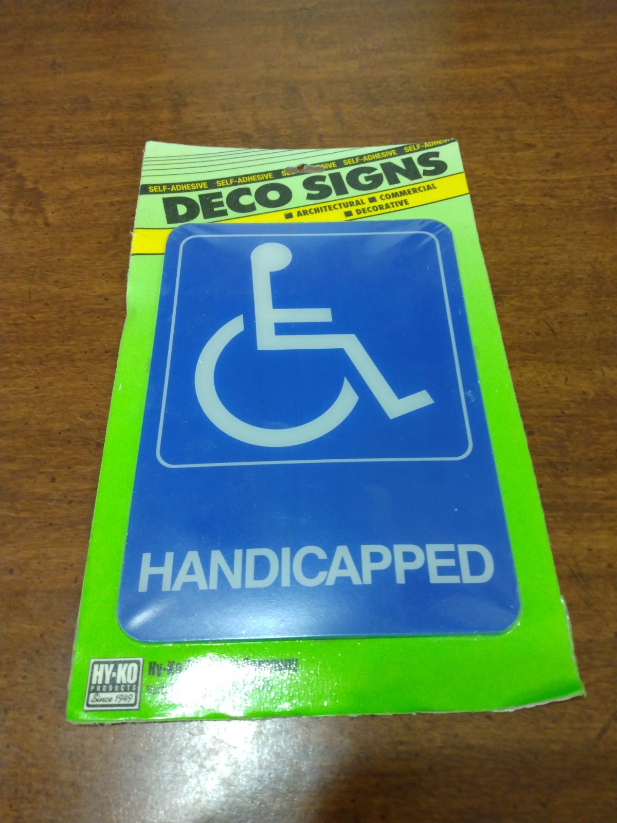 Vintage Hy-Ko Handicapped Self-Adhesive Sign Deco Signs NIP