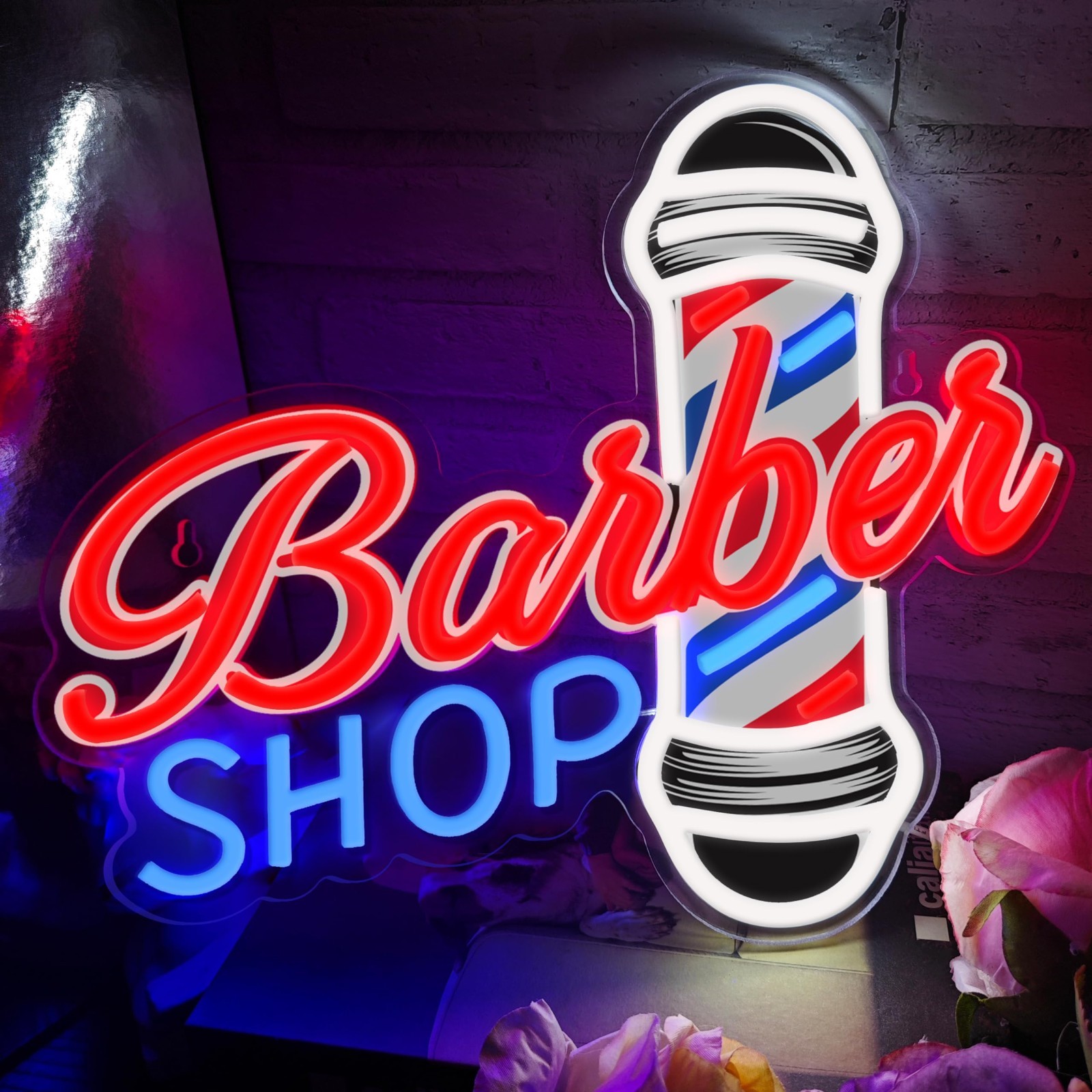 LED Barber Shop Neon Wall Sign – Hair Salon Decor, USB Powered Light for Man Cav