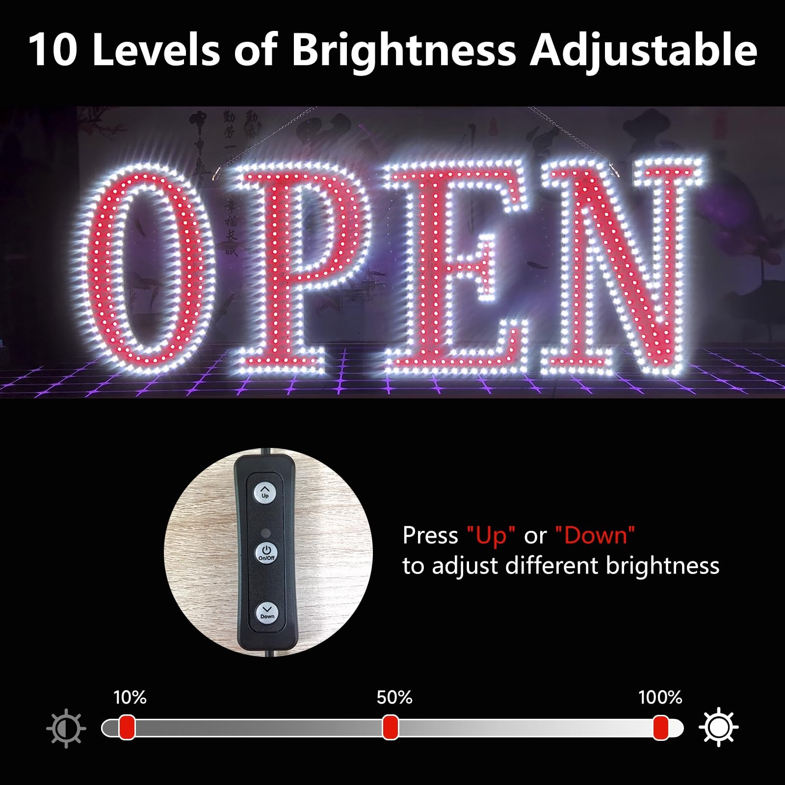 30″x10″ Large LED Open Signs for Business with Remote Control, 10 Levels Brig…