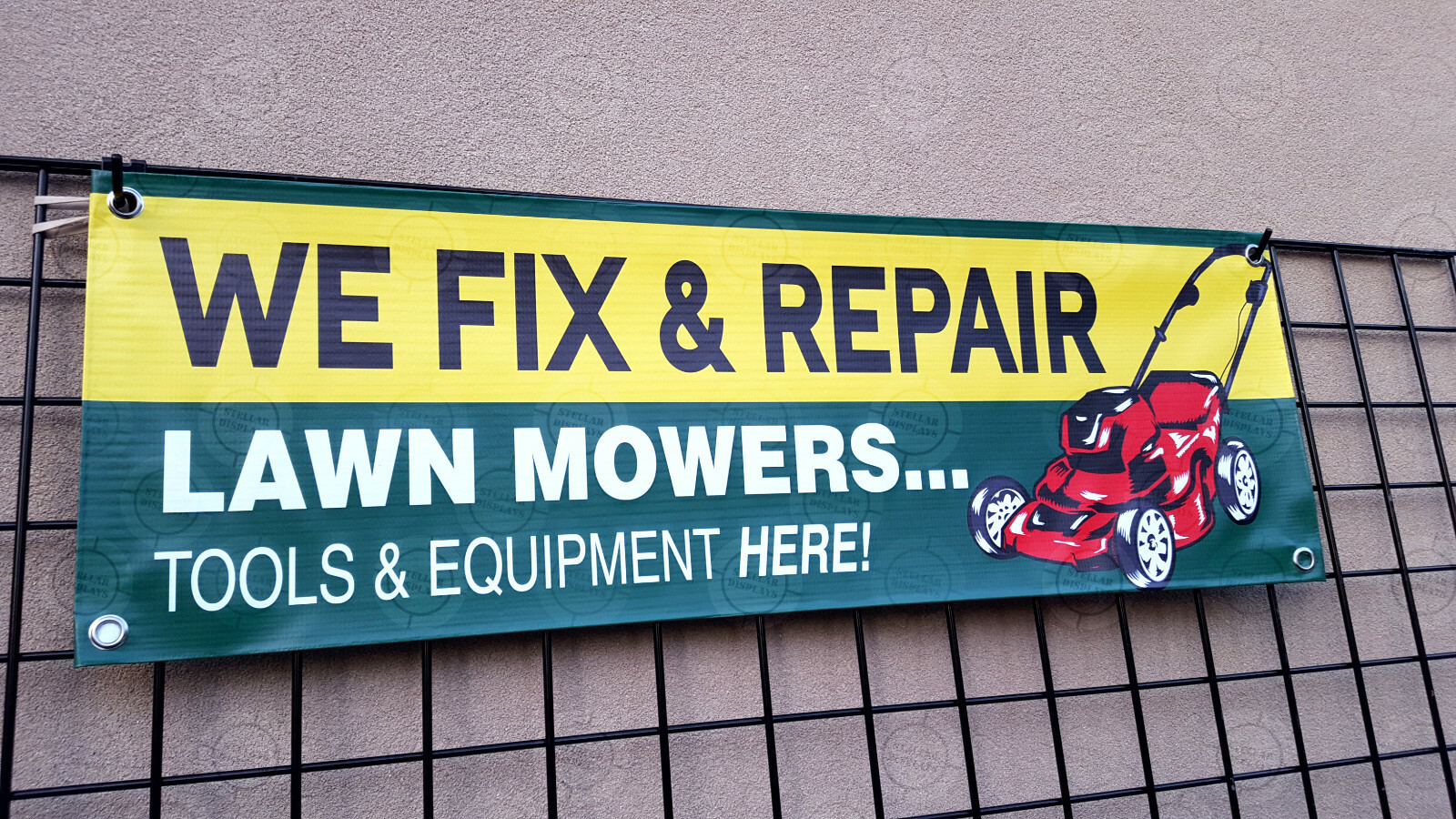 We FIX Repair Lawn Mowers Banner Sign Shop Display Tool Service Colorful Poster