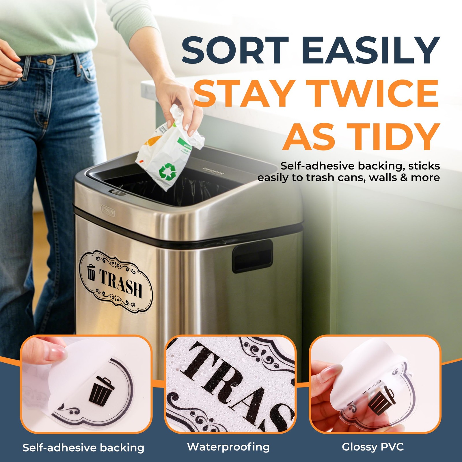 2PCS Recycle Stickers for Trash Bins, Self-Adhesive Waterproof Transparent Tr…