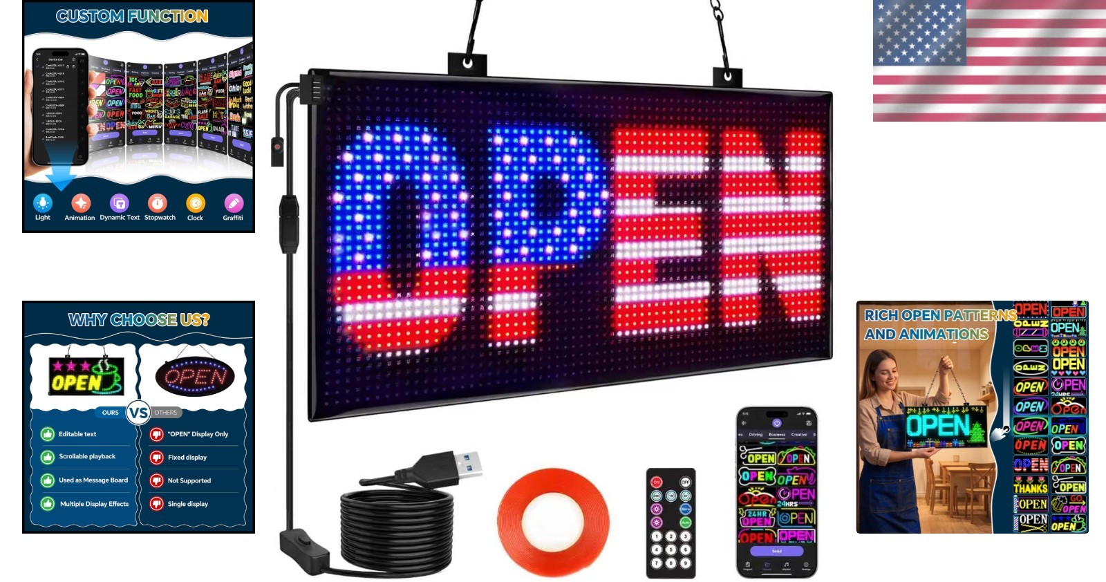 Bright LED Open Sign, Huge 20″x12″ Colorful Display