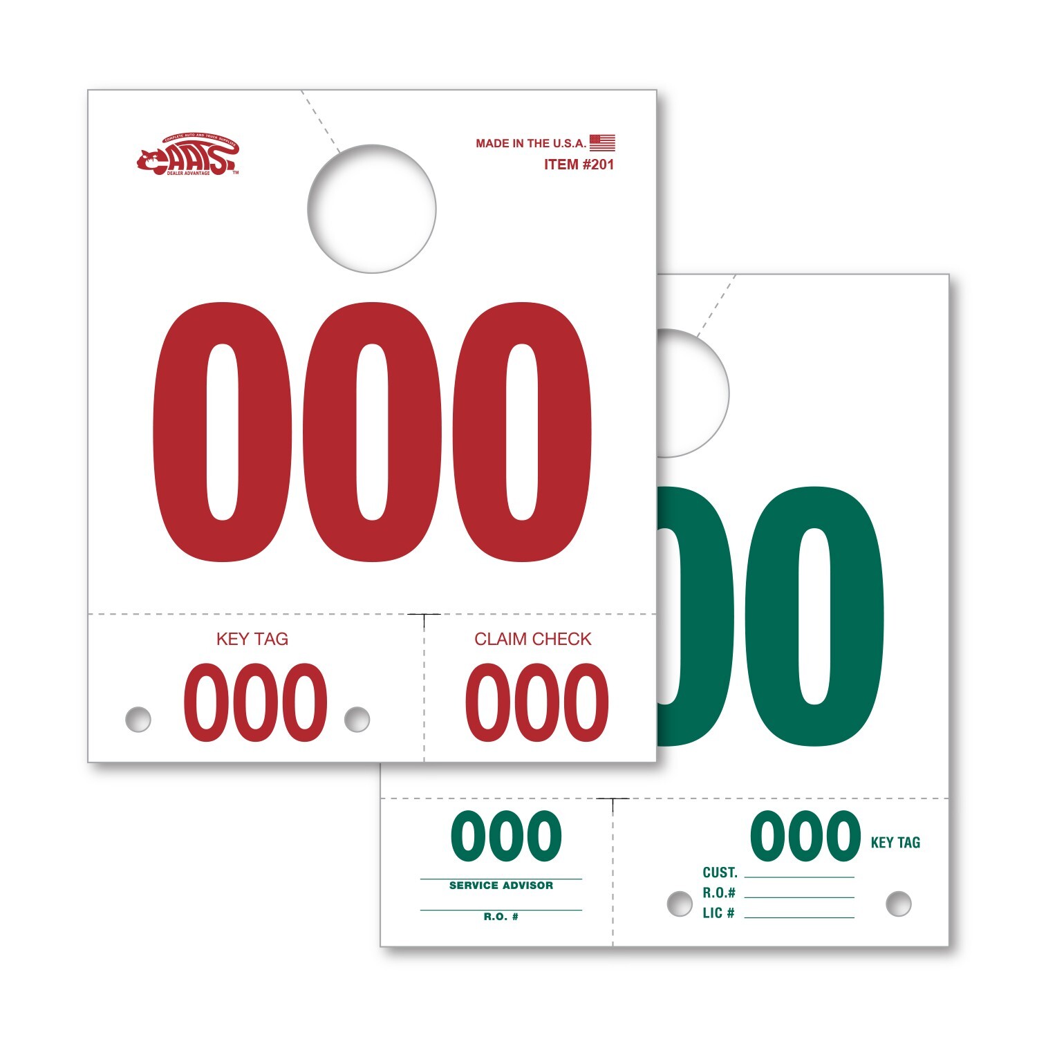 White Service Dispatch Numbers – 3-Part Perforated Hang Tags for Claim Checks