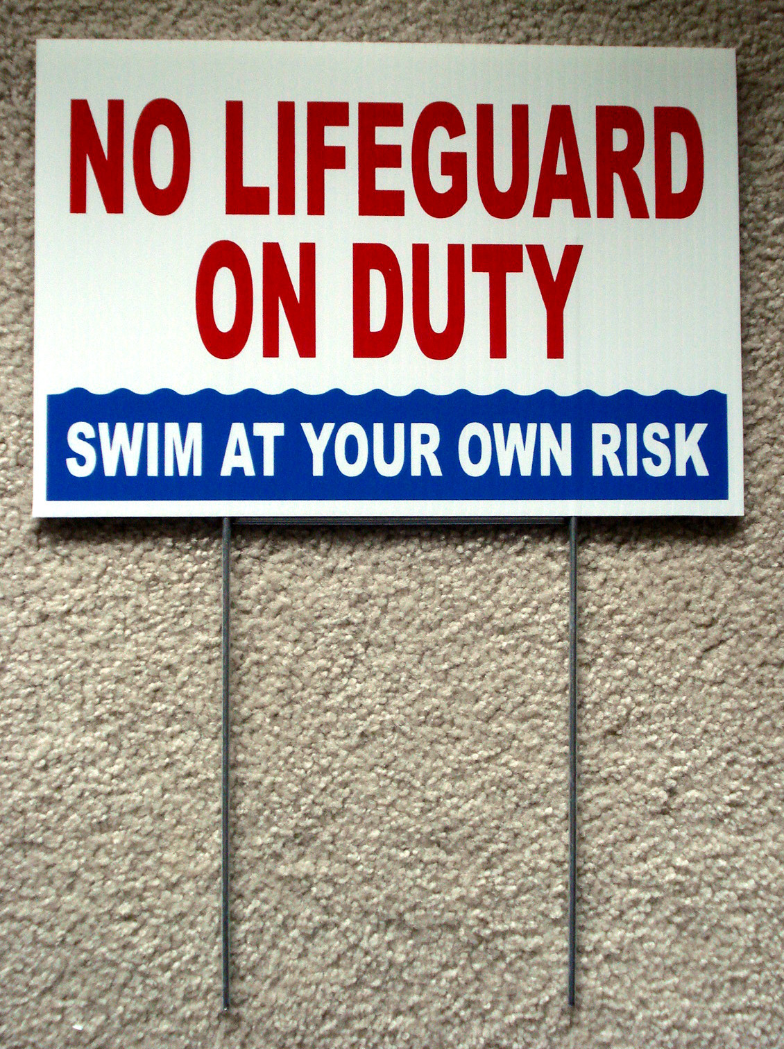 NO LIFEGUARD ON DUTY Swim at Own Risk 8 x12 Coroplast Sign w/Stake 25% OFF 3! rb