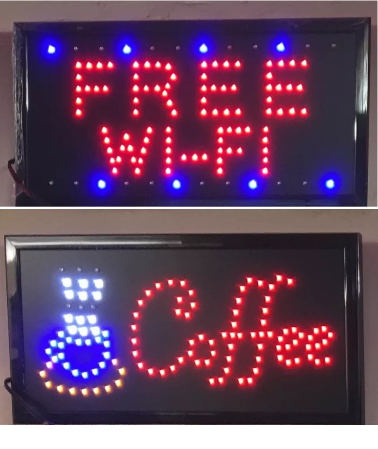 19 x 10 Animated Motion Running LED Coffee Sign / Free WiFi Sign
