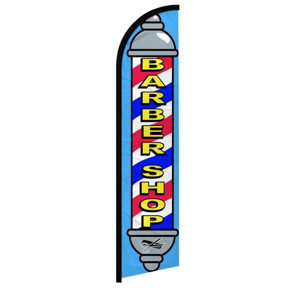 Barber Shop (Blue) Windless Full Sleeve Feather Advertising Hair Cut Banner Flag