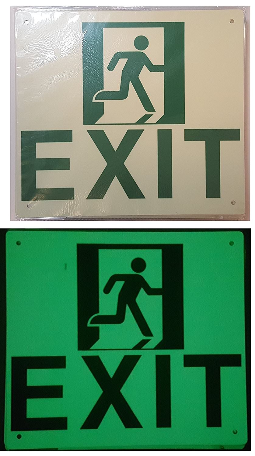 “Exit” sign (Glow In the dark sign – Photoluminescent ,High Intensity-Aluminum