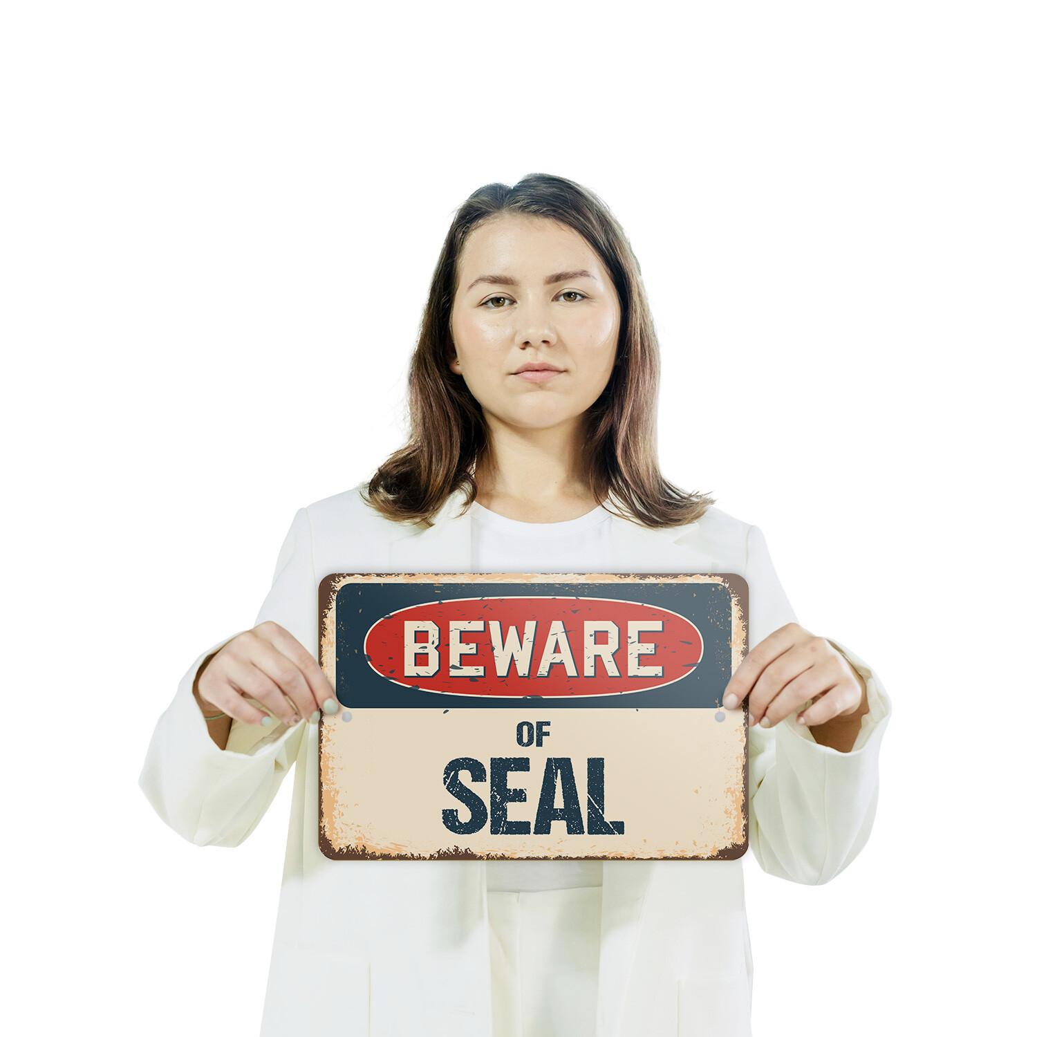 Seal (3 Pack) Plastic Street Sign Crossing Warning Vintage Rustic Beware