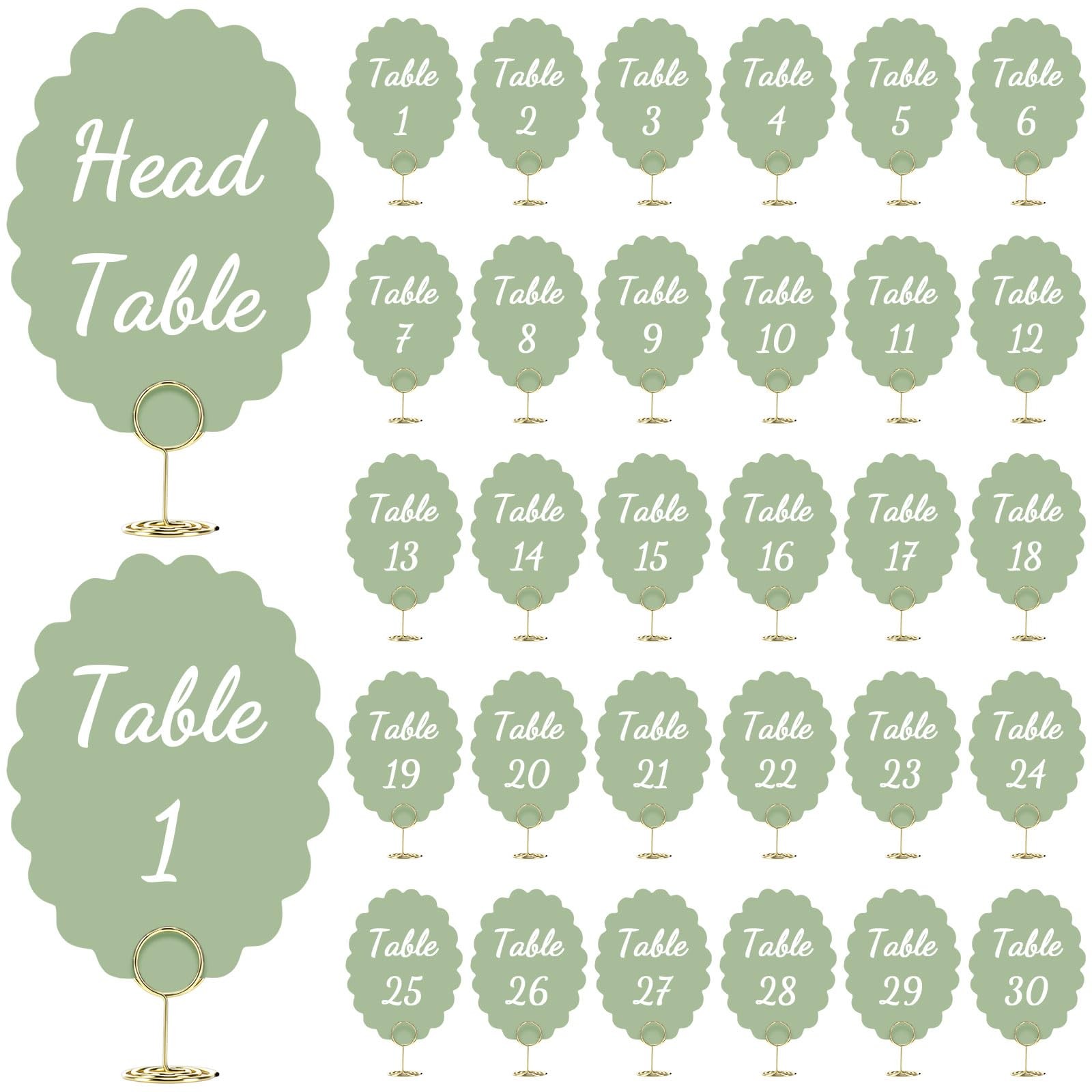 31 PCS Sage Green Wedding Table Numbers 130 With Stands 5.3×4 Inch Cards