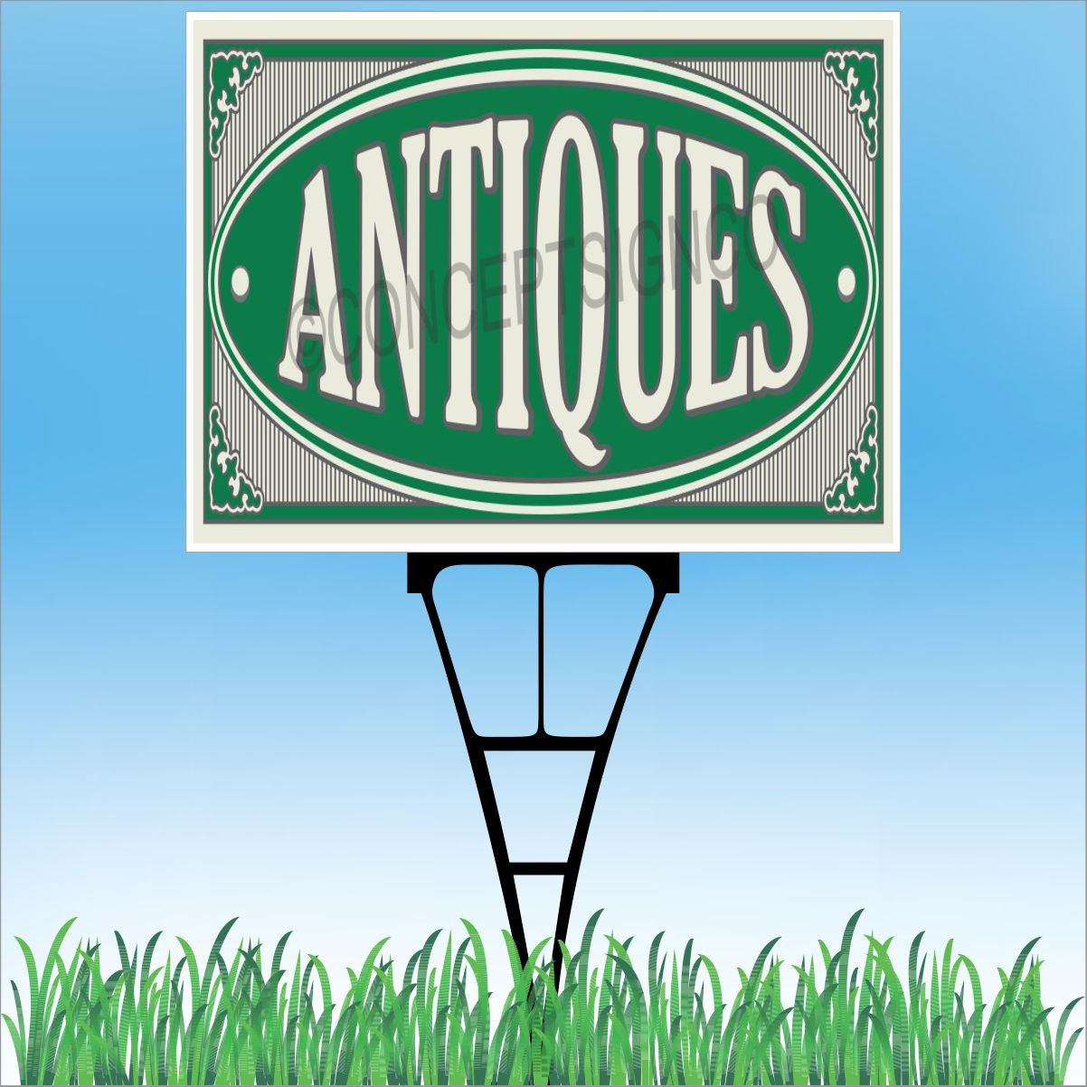 18″x24″ ANTIQUES Outdoor Yard Sign & Stake Sidewalk Lawn Sales Store Flea Market