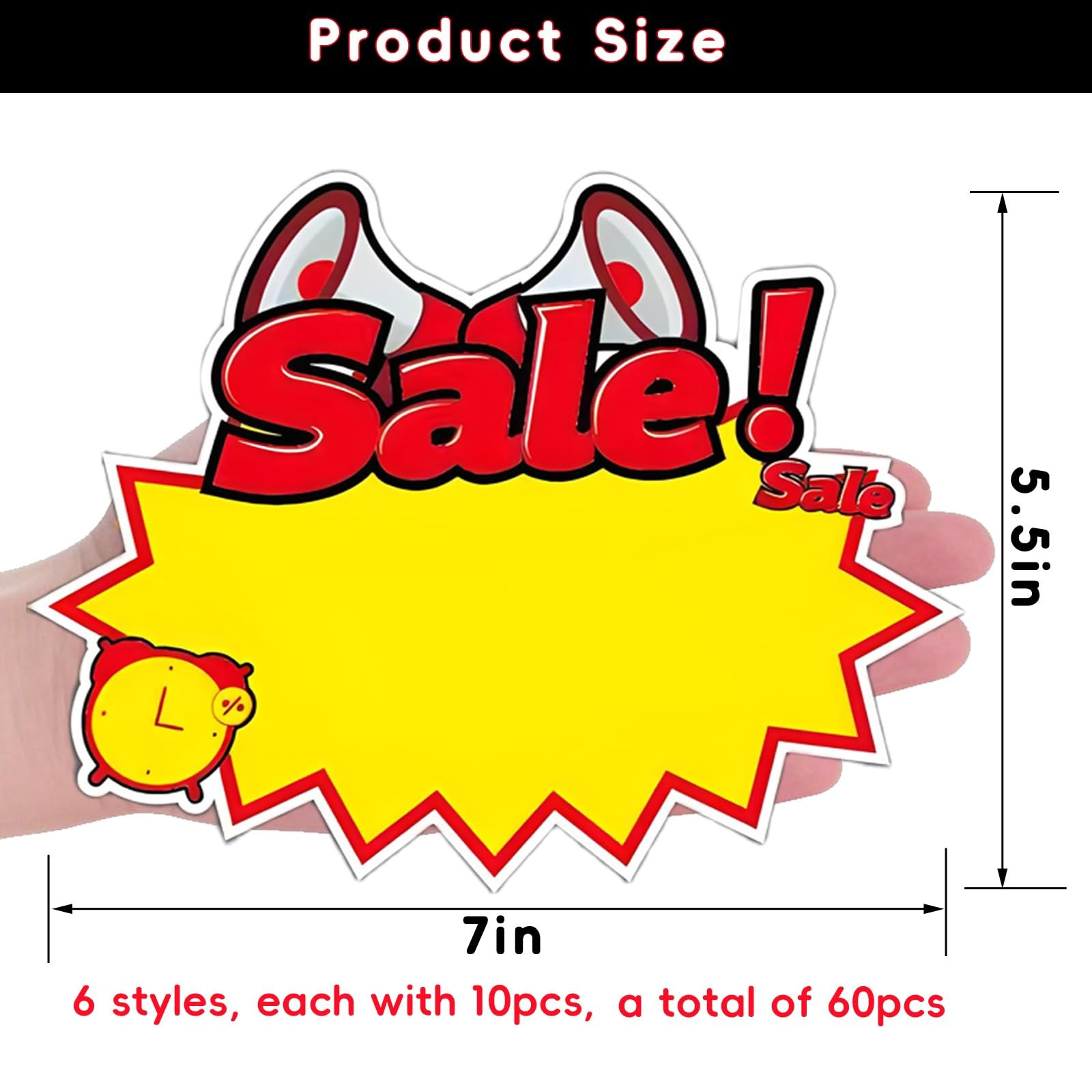 60 PCS Burst Star Sign Cards Sale Tags 7X5.5 Inch Cutouts Retail Garage Yard