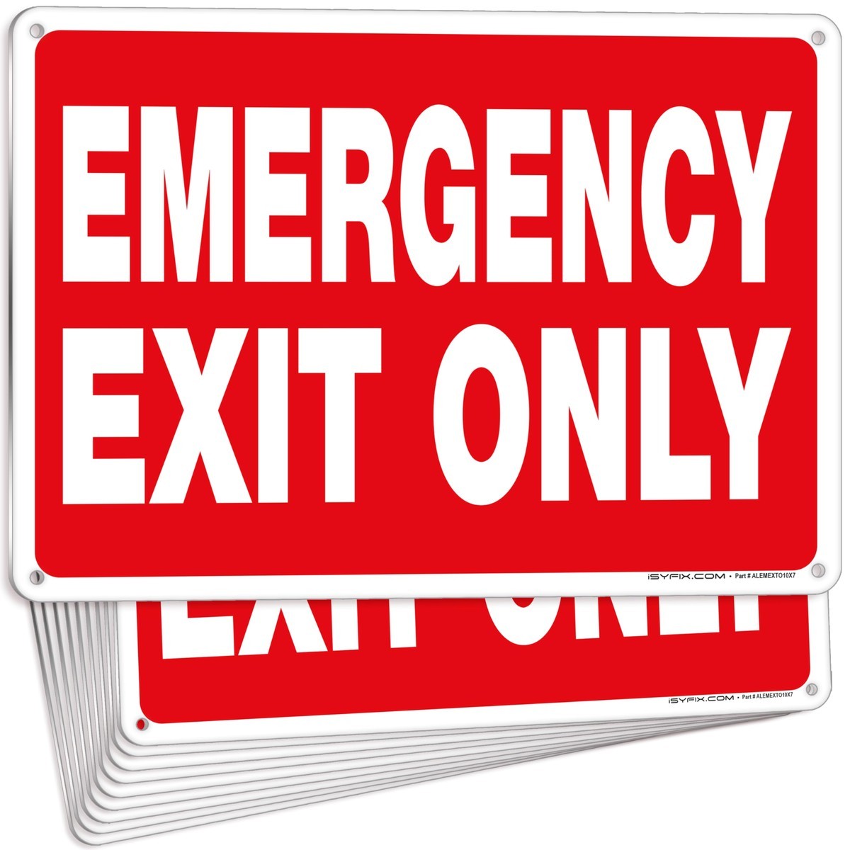 iSYFIX Emergency Exit Only Signs, 10×7 Inch, 10 Pack, Metal Red ALEMEXTO10X710PK