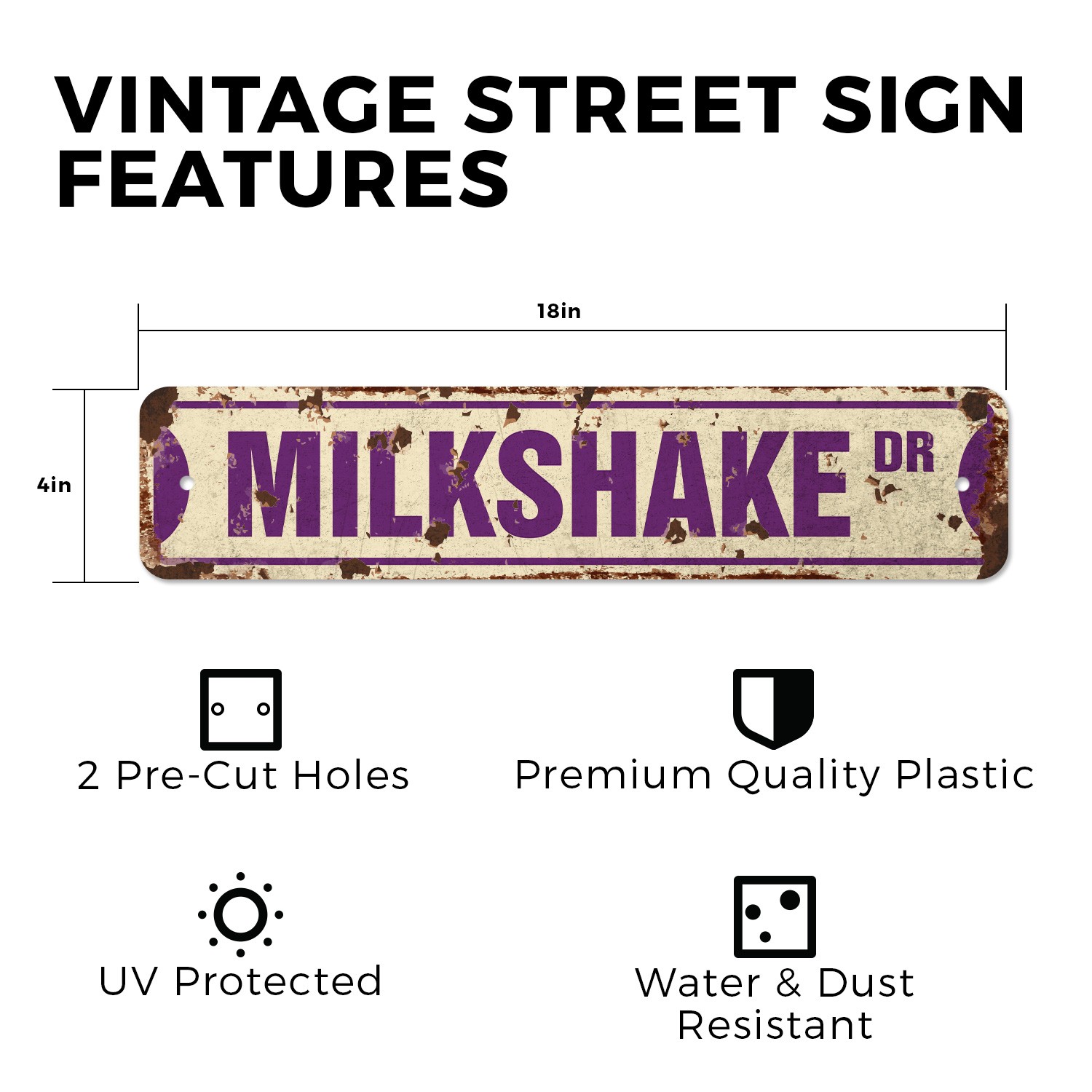 MILKSHAKE Vintage Style Street Sign Plastic Metal ice cream shop lover milk