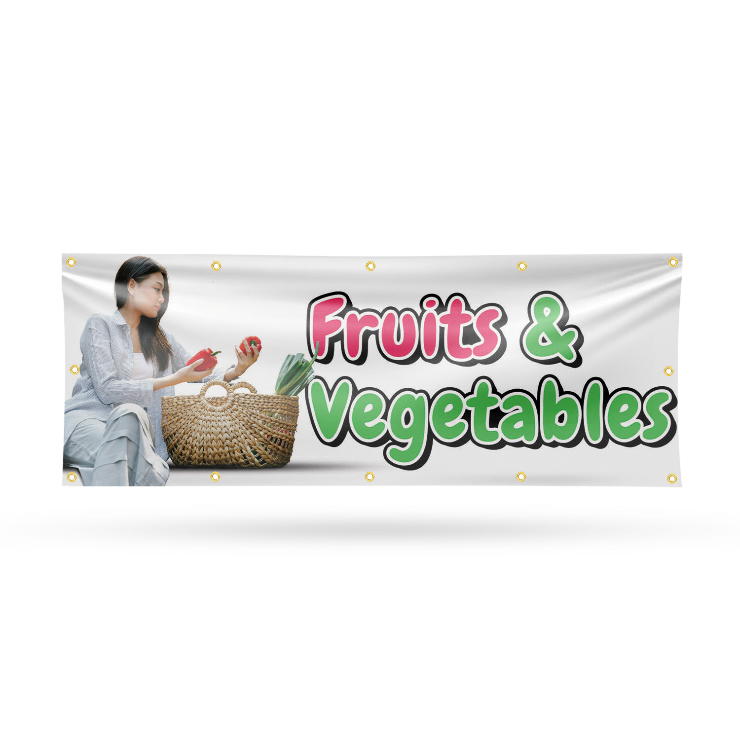 Fruits and Vegetables Vinyl Banner Sign with Metal Grommets Heavy-Duty