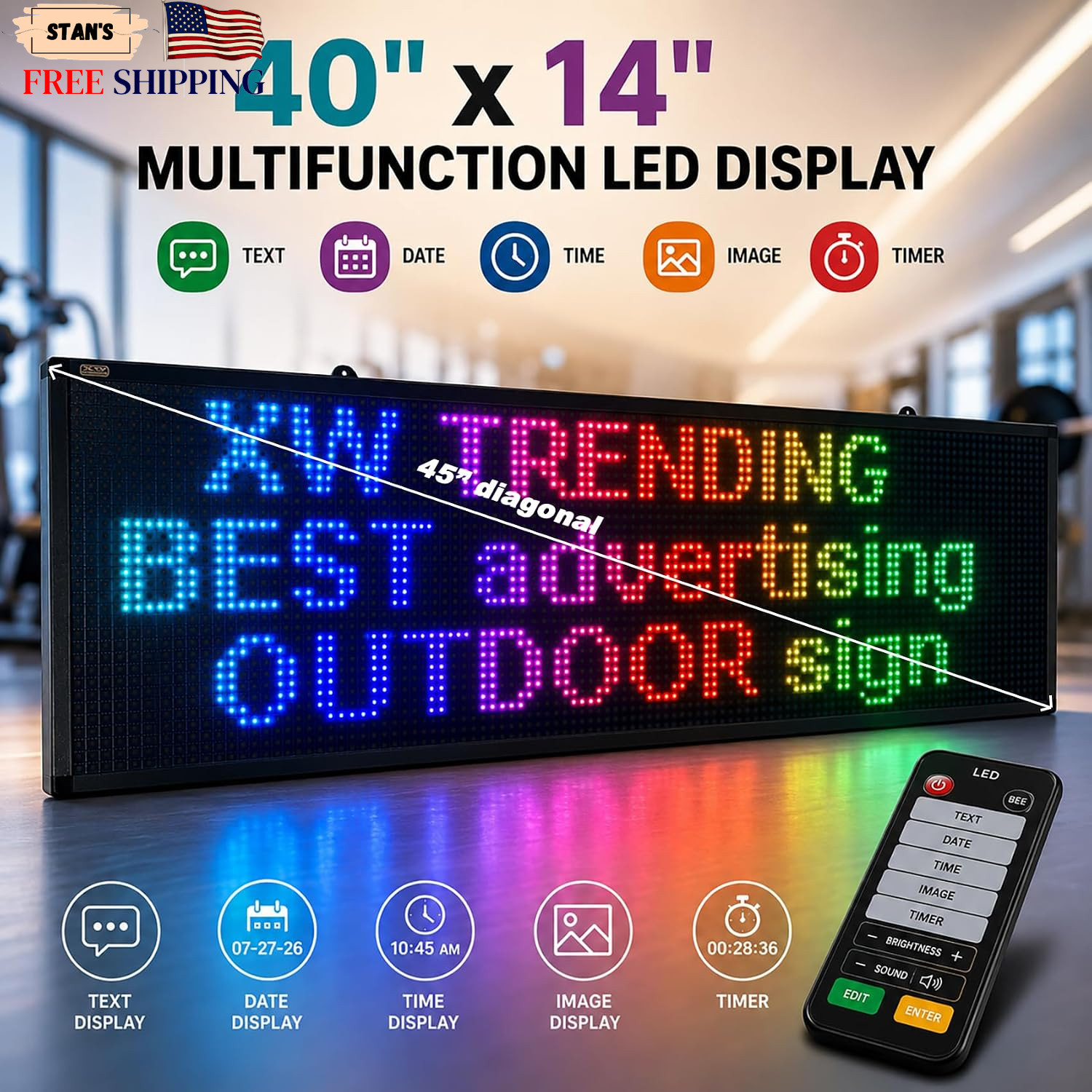 LED Sign Scrolling 40 x 14 WiFi Programmable Indoor Outdoor RGB perfect tool