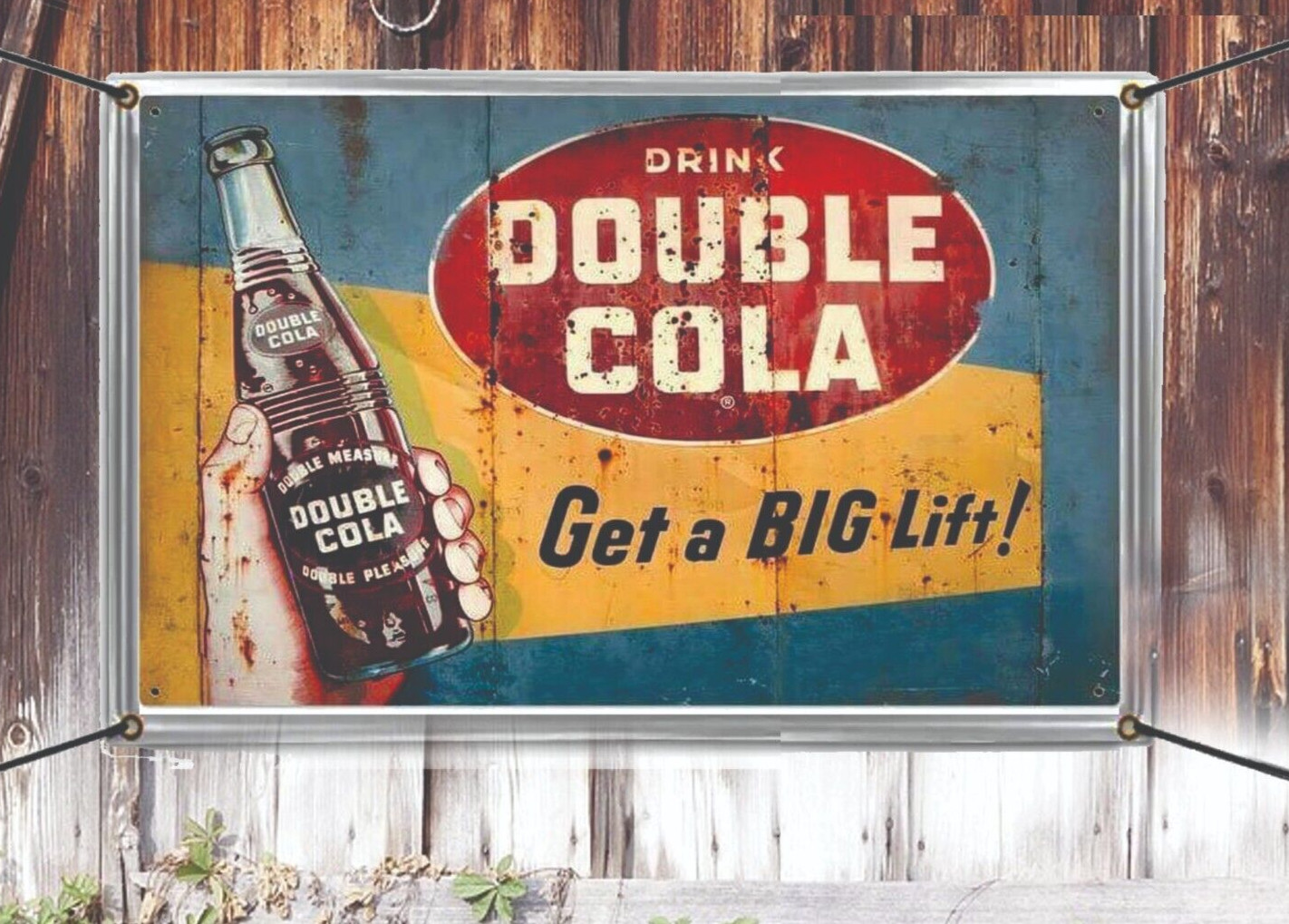Double Cola 1930s Adverting Vinyl Banner Vintage Signs Distressed Remake