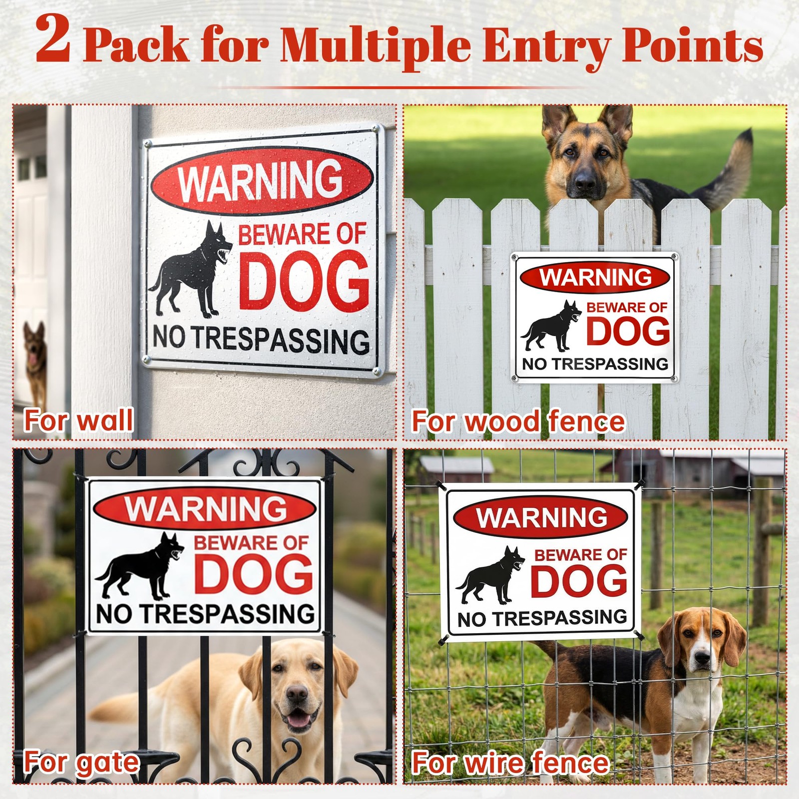 2 Pack 10×7 Inch Beware of Dogs Sign No Trespassing Warning Signs for Garden