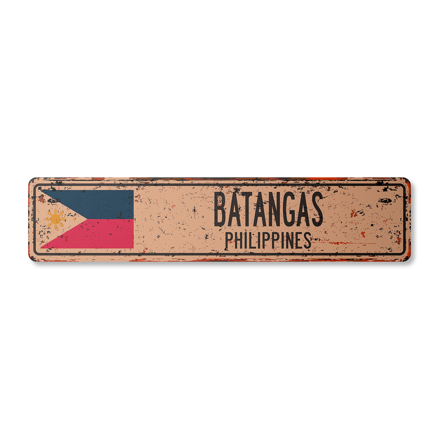 BATANGAS PHILIPPINES Vintage Street Sign Filipino flag city country road rustic