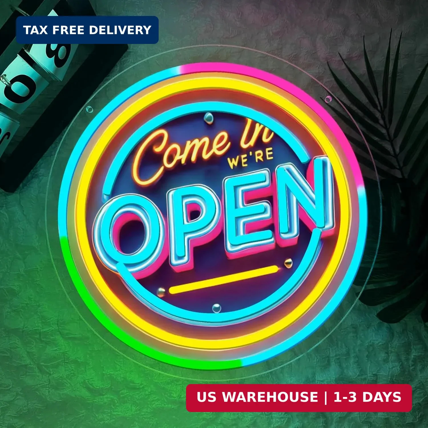 Neon Open Sign for Business, 13 * 13” Colorful Adjustable Brightness Come in We