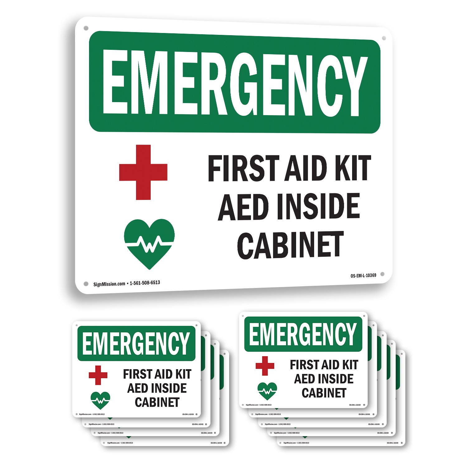 First Aid Kit AED Inside Cabinet With Symbol OSHA Emergency Sign – 5 or 10 Pack