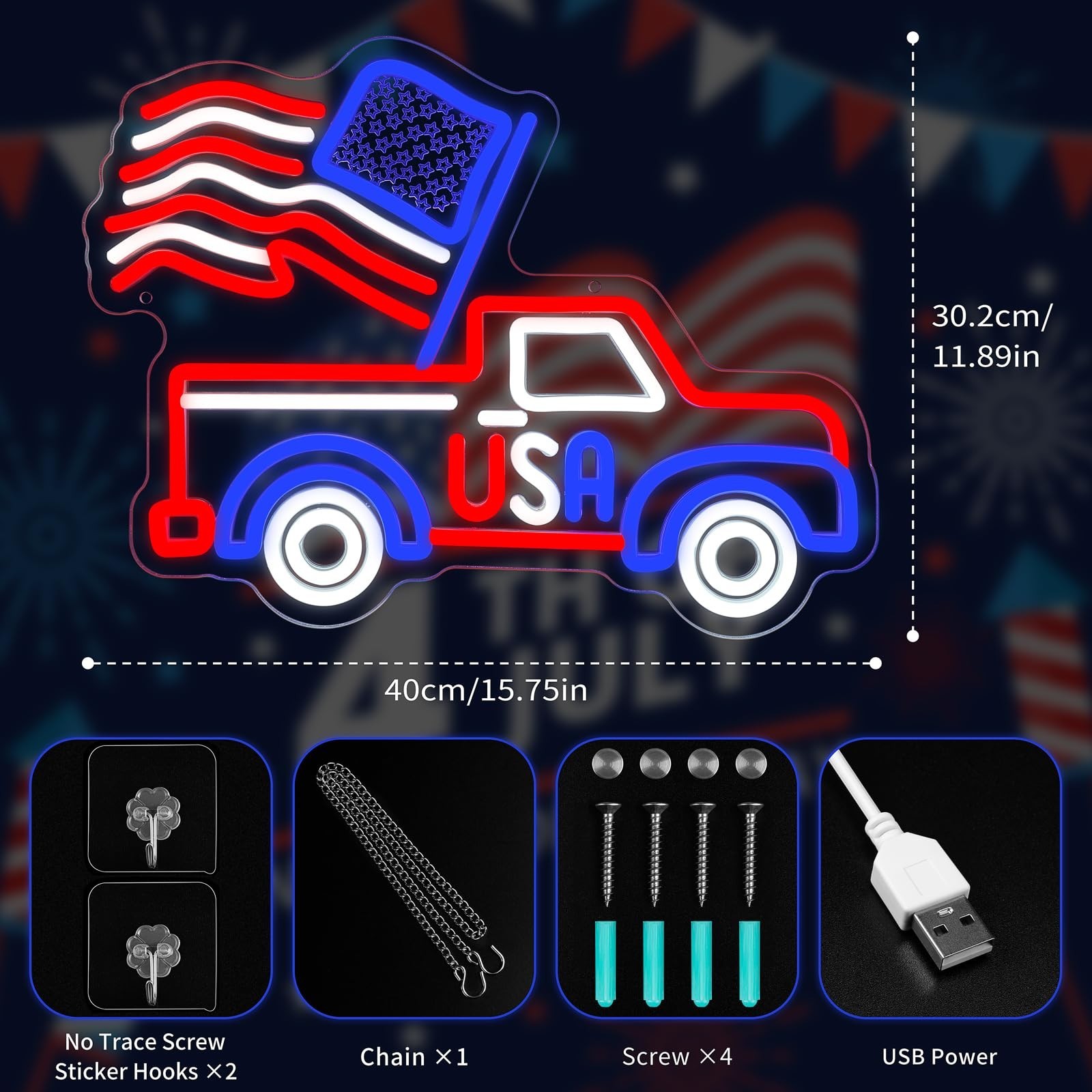 Patriotic Truck Neon Sign with American Flag,USA Truck LED Neon Light for Wal…