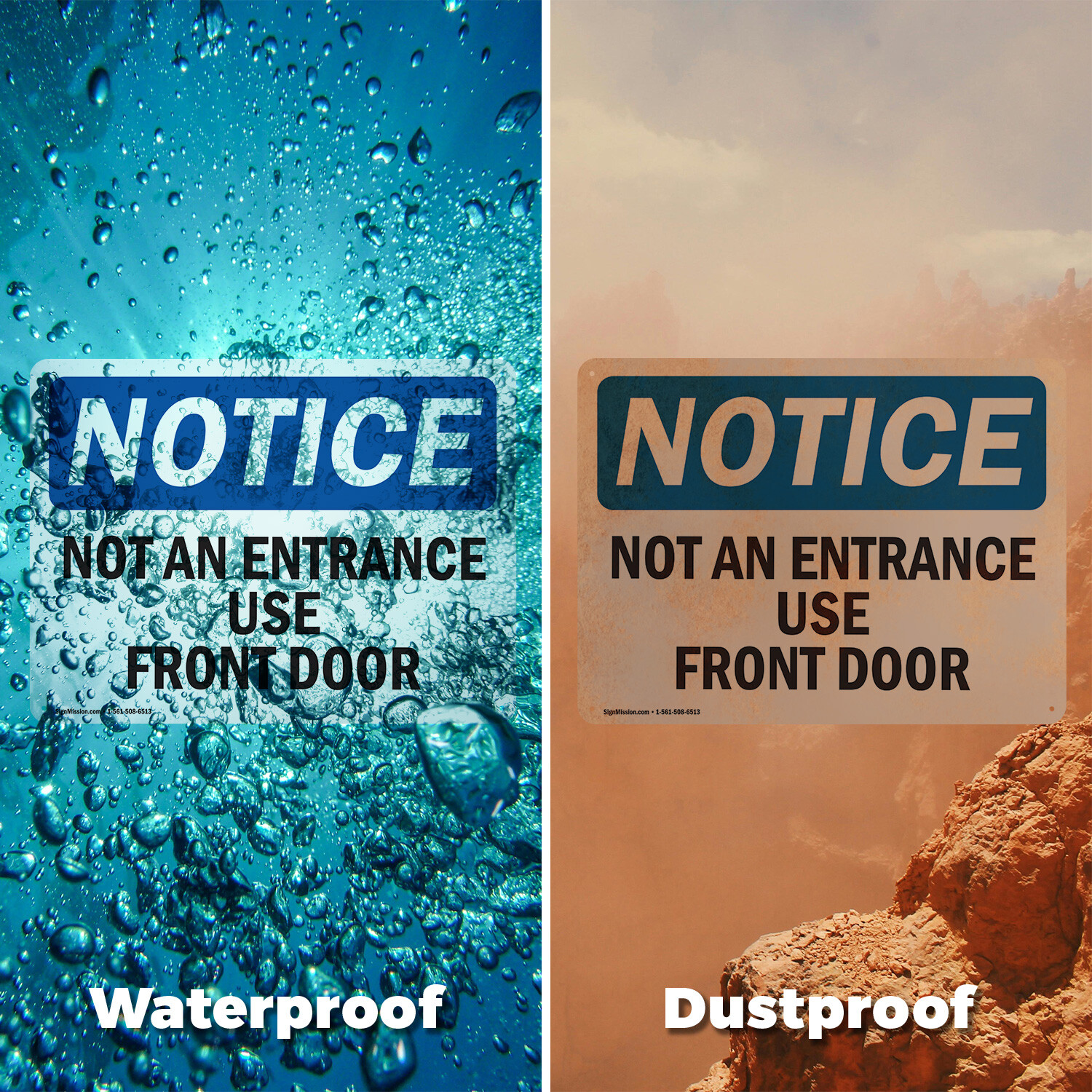 (2 Pack) Not An Entrance Use Front Door OSHA Notice Sign Decal Metal Plastic