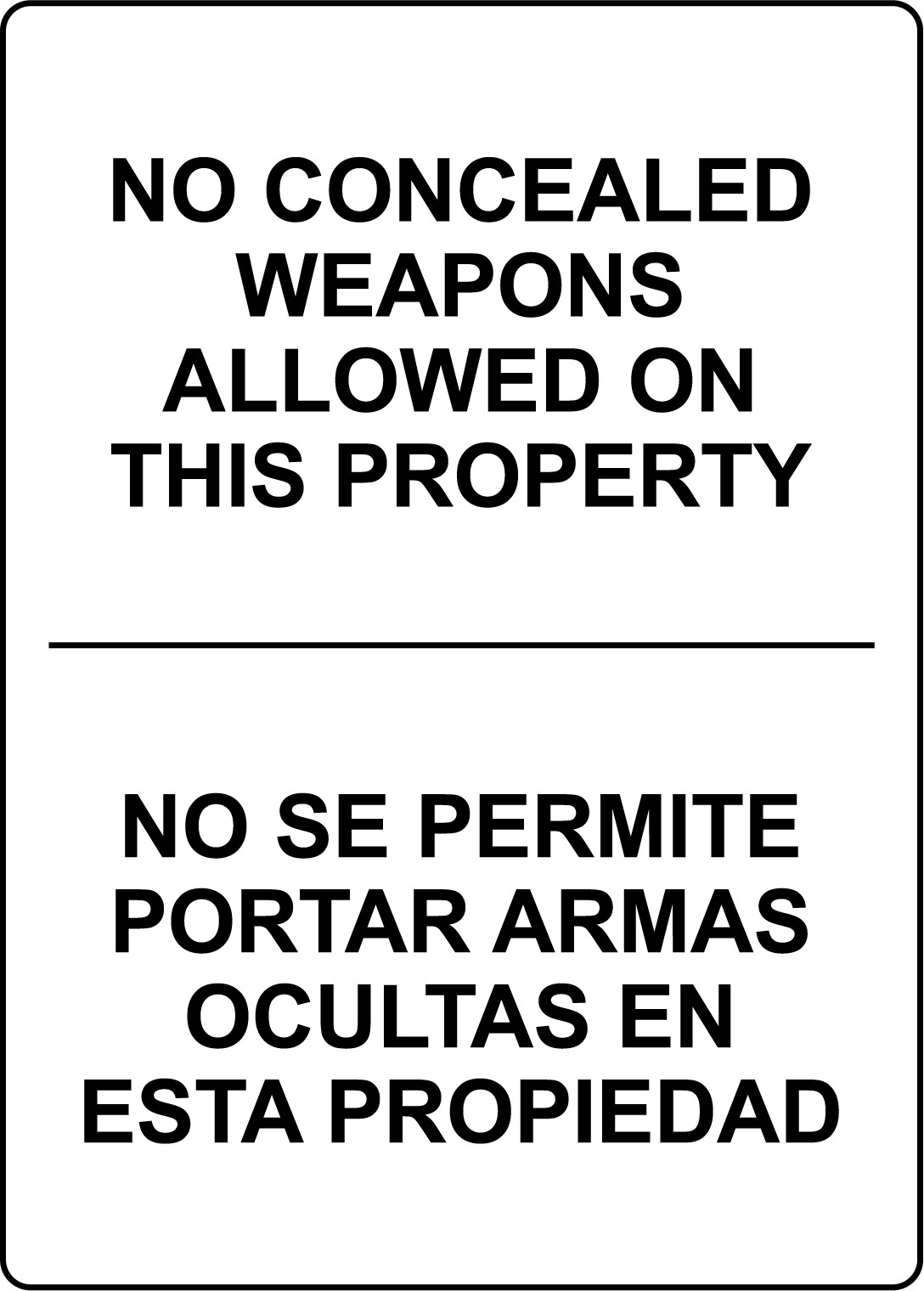 NO CONCEALED WEAPONS ALLOWED PROPERTY NO SE | Adhesive Vinyl Sign Decal