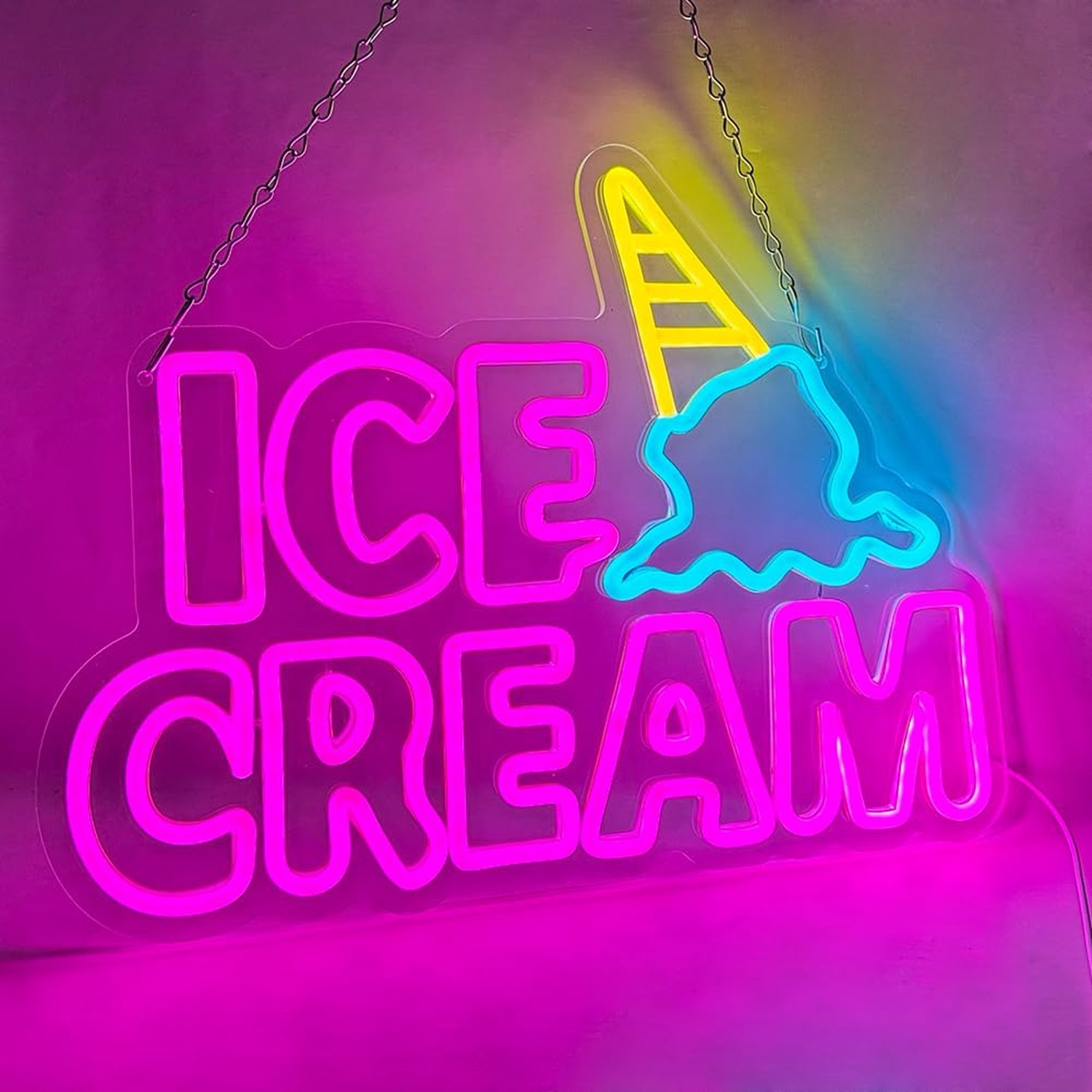 Ice Cream Neon Sign, Neon Signs for Wall Decor, Yellow Blue Pink Light Up Sig…