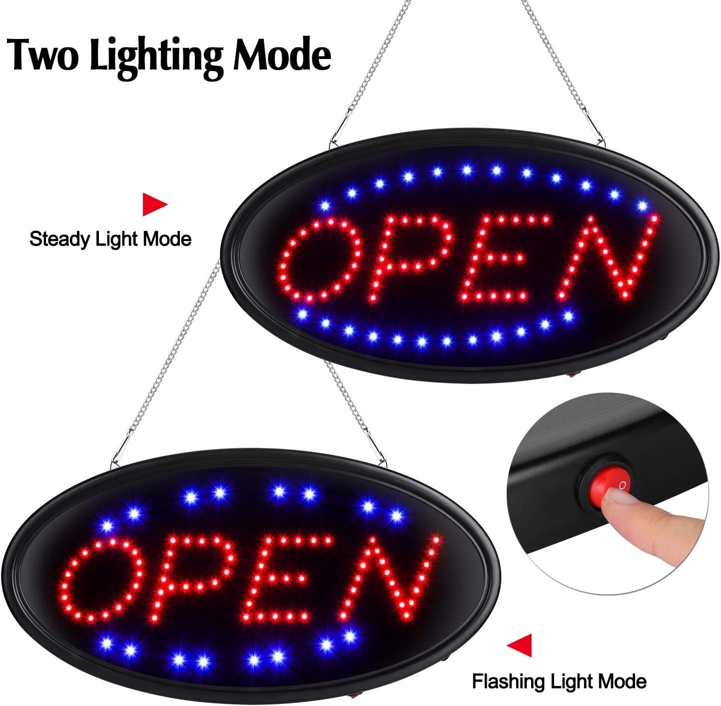 Bright LED Open Sign with Stainless Hanging Chain