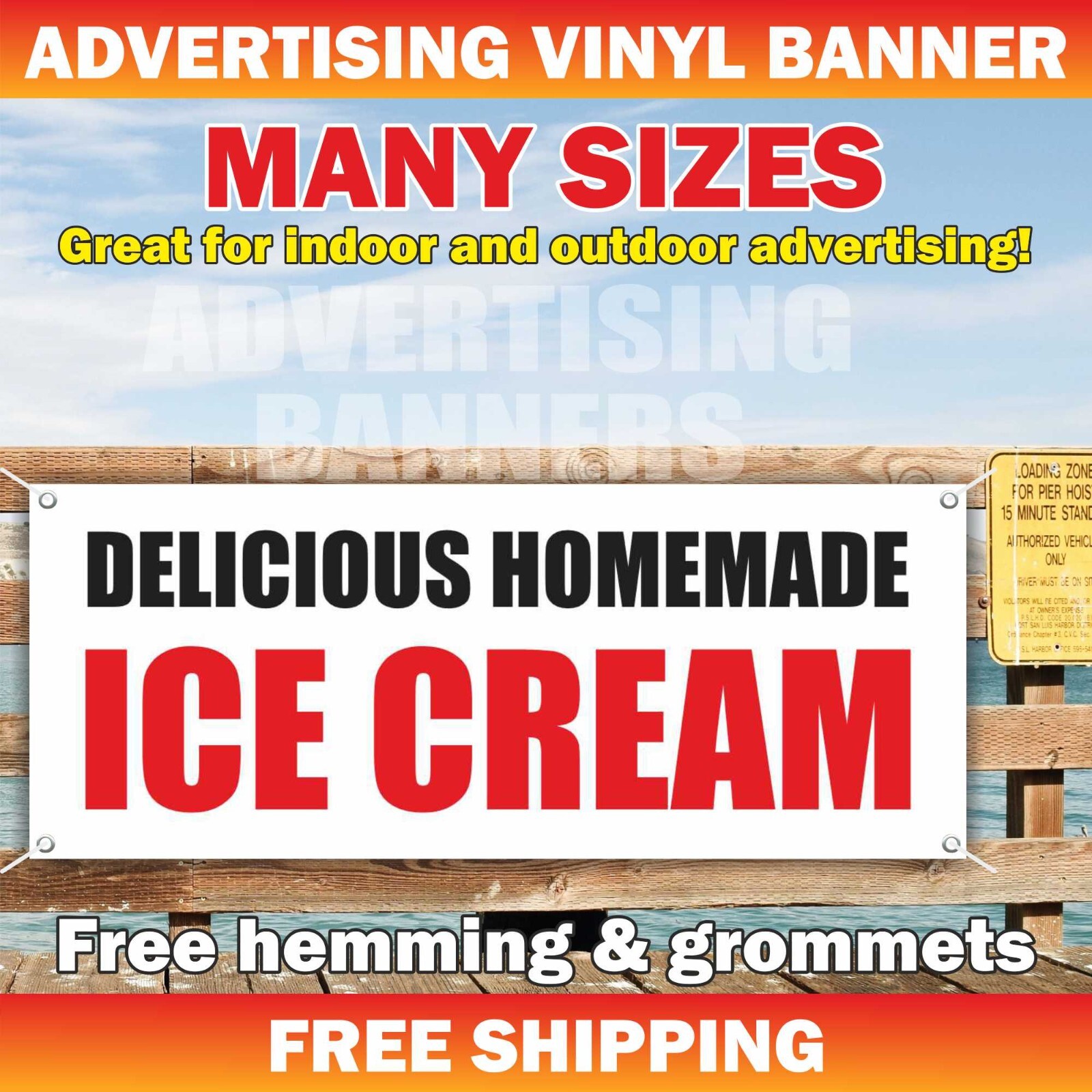 DELICIOUS HOMEMADE ICE CREAM Advertising Banner Vinyl Mesh Sign Shaved Snow Cone